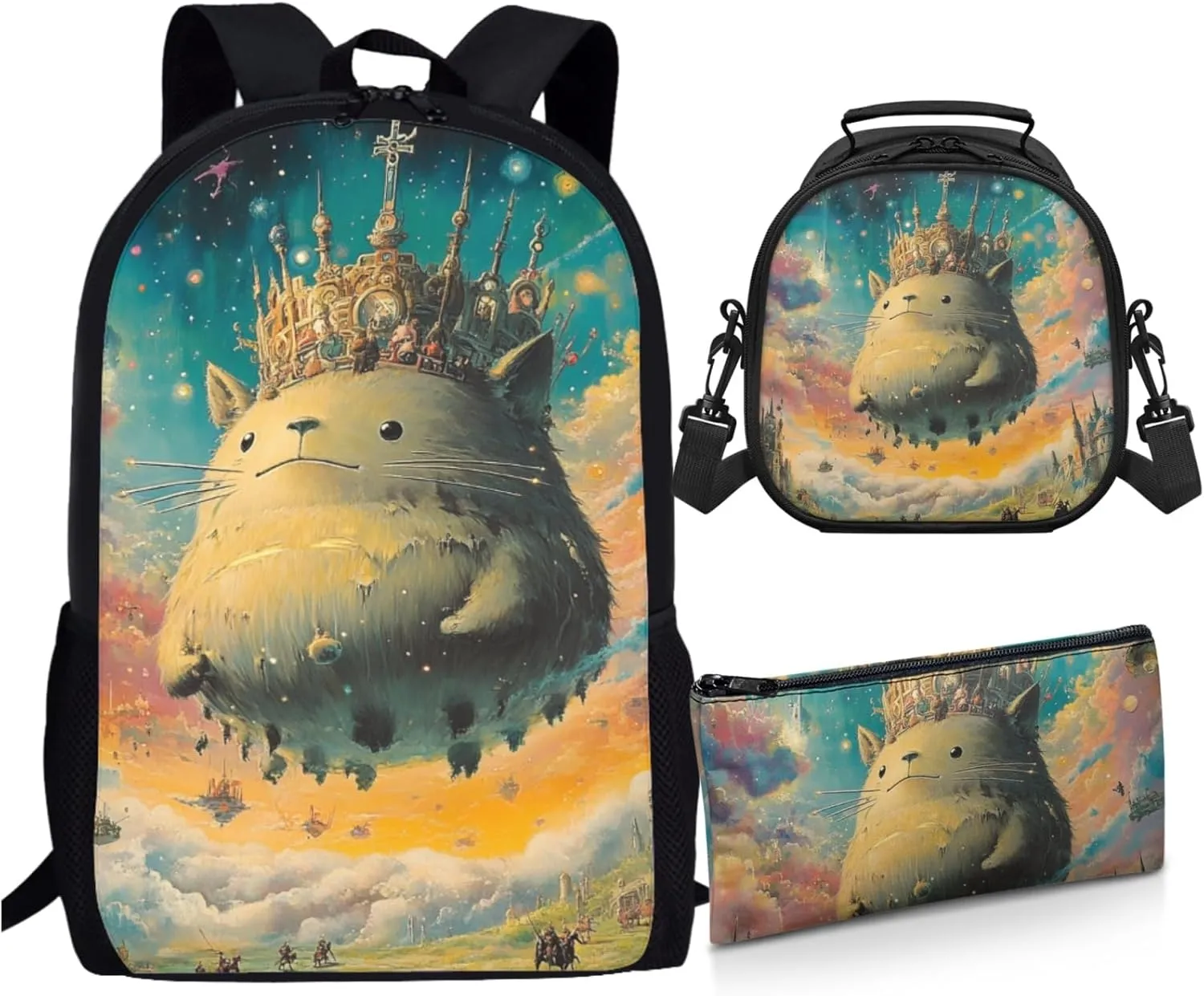 AmzPrint Beige Chinchilla School Backpacks And Lunch Kit Sets For Boys Preschool 3-In-1 Backpack Set Back To School Bag Gifts