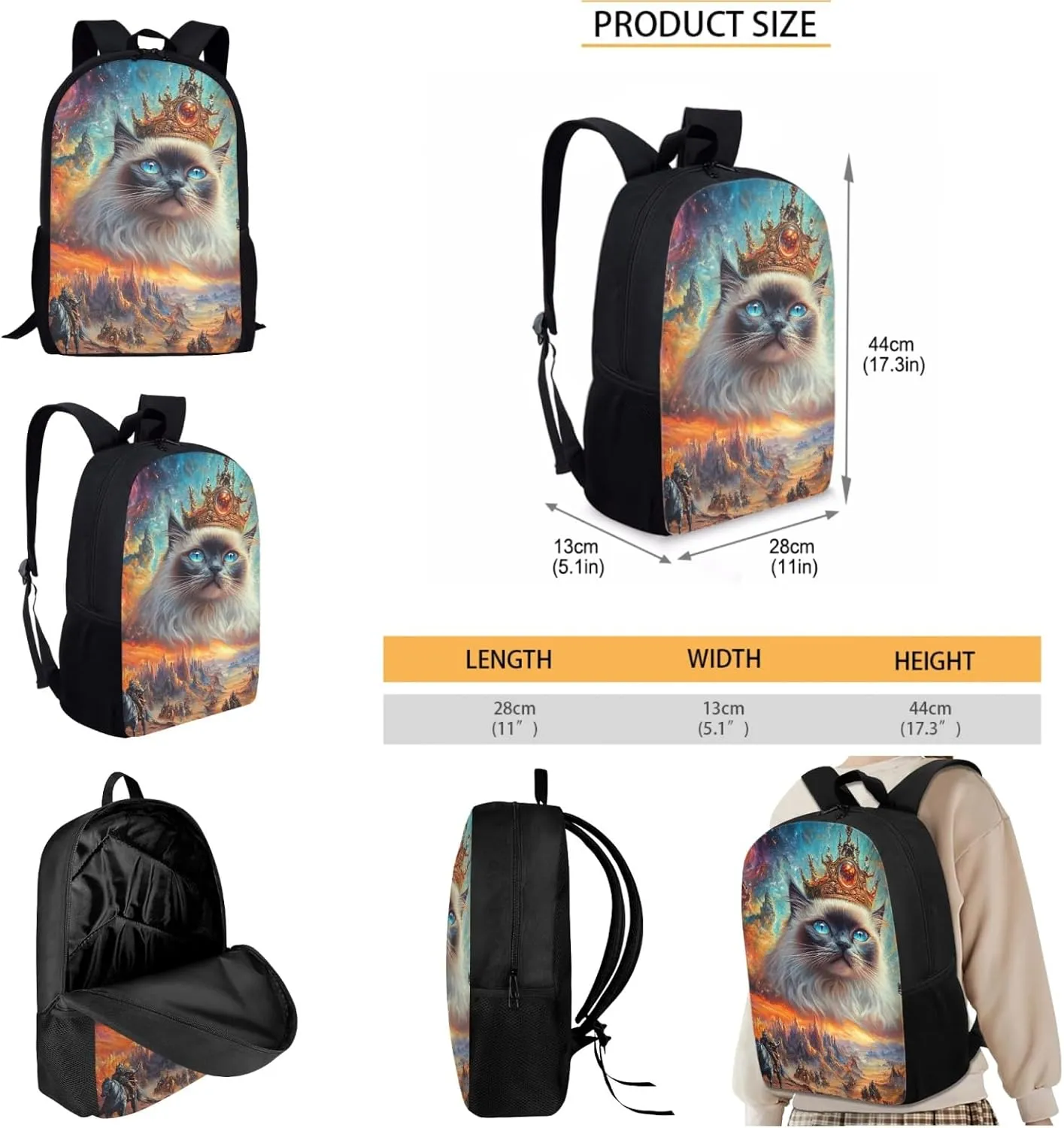 AmzPrint Birman Cat School Backpack And Lunch Kit Set For Girls Preschool 3 Pcs Backpack Set Back To School Bag Gifts