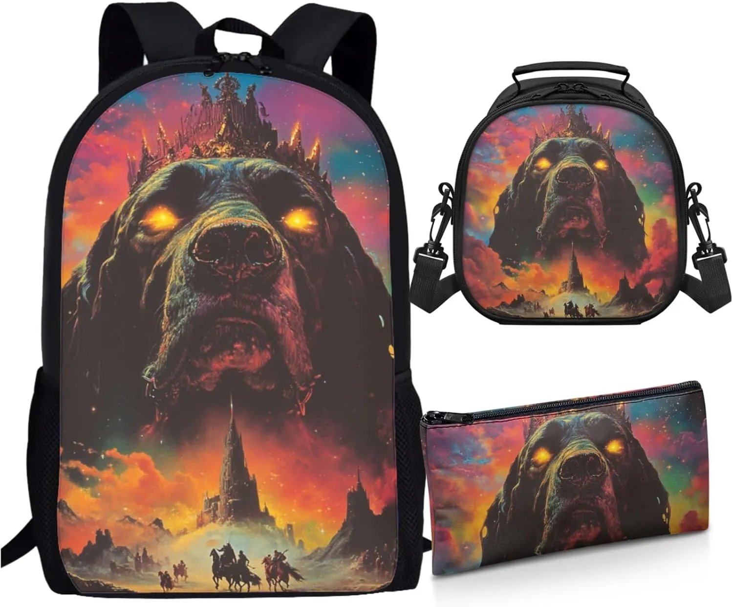 AmzPrint Bloodhound Dog Backpack Matching Lunch Box For Boys Middle School 3 In 1 Backpack Set Back To School Bag Gifts