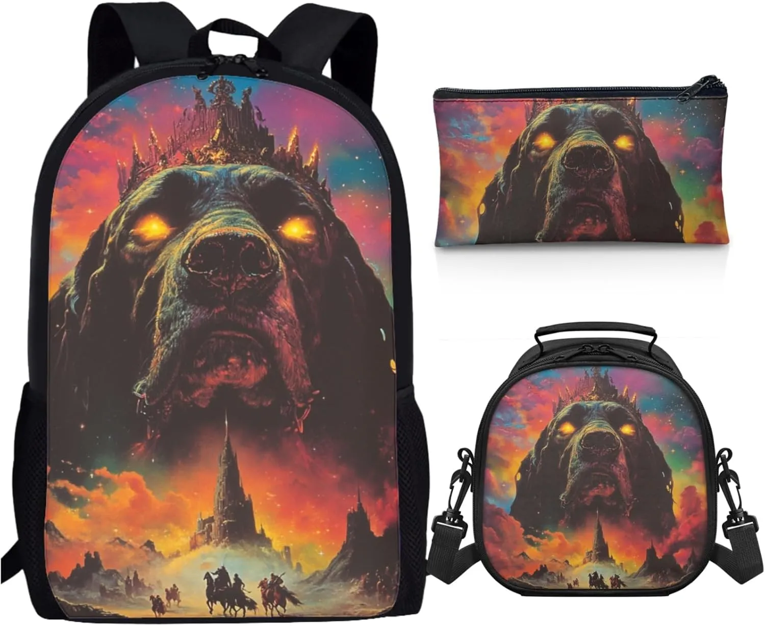 AmzPrint Bloodhound Dog Backpack Matching Lunch Box For Boys Middle School 3 In 1 Backpack Set Back To School Bag Gifts