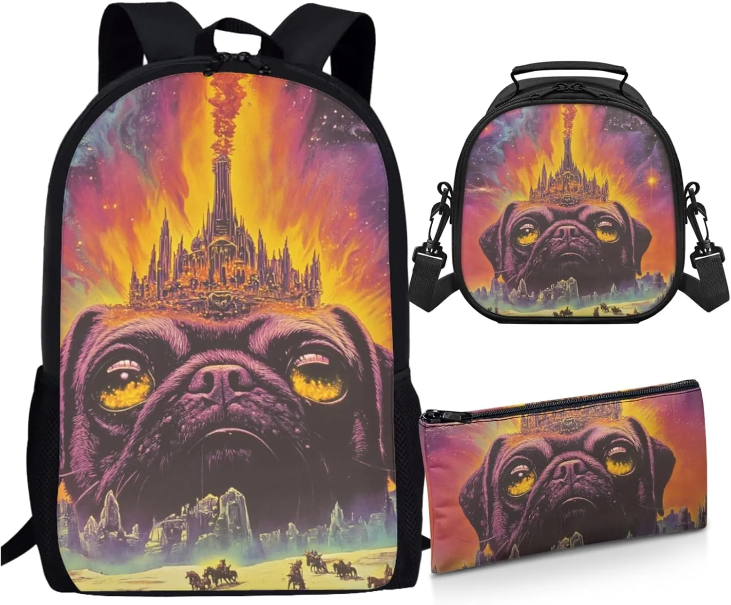 AmzPrint Bloodhound Dog School Backpack Matching Lunch Bag For Boys Junior High School 3 In 1 Backpack Set