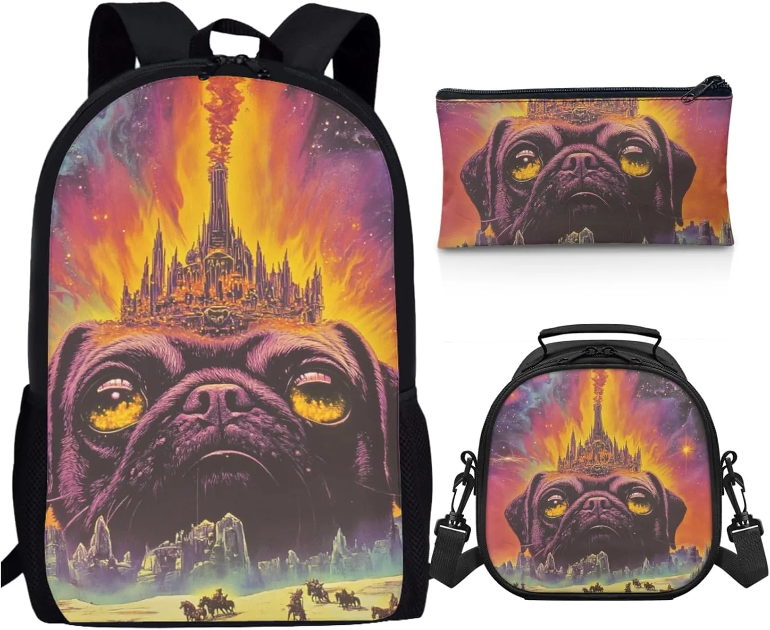 AmzPrint Bloodhound Dog School Backpack Matching Lunch Bag For Boys Junior High School 3 In 1 Backpack Set