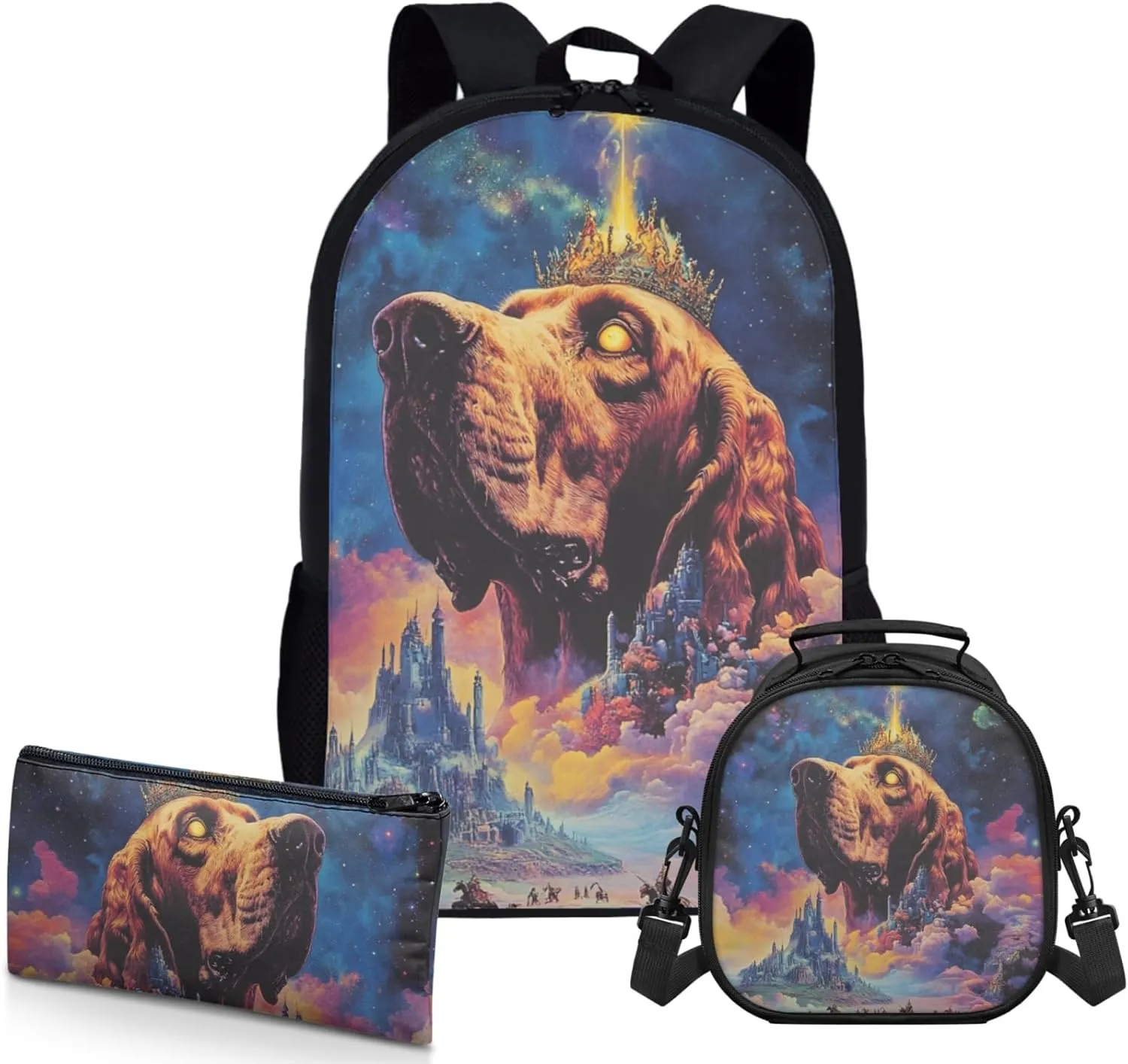 AmzPrint Bloodhound Dog School Bag Matching Lunch Kit For Boys Preschool 3-In-1 Backpack Set Back To School Bag Gifts