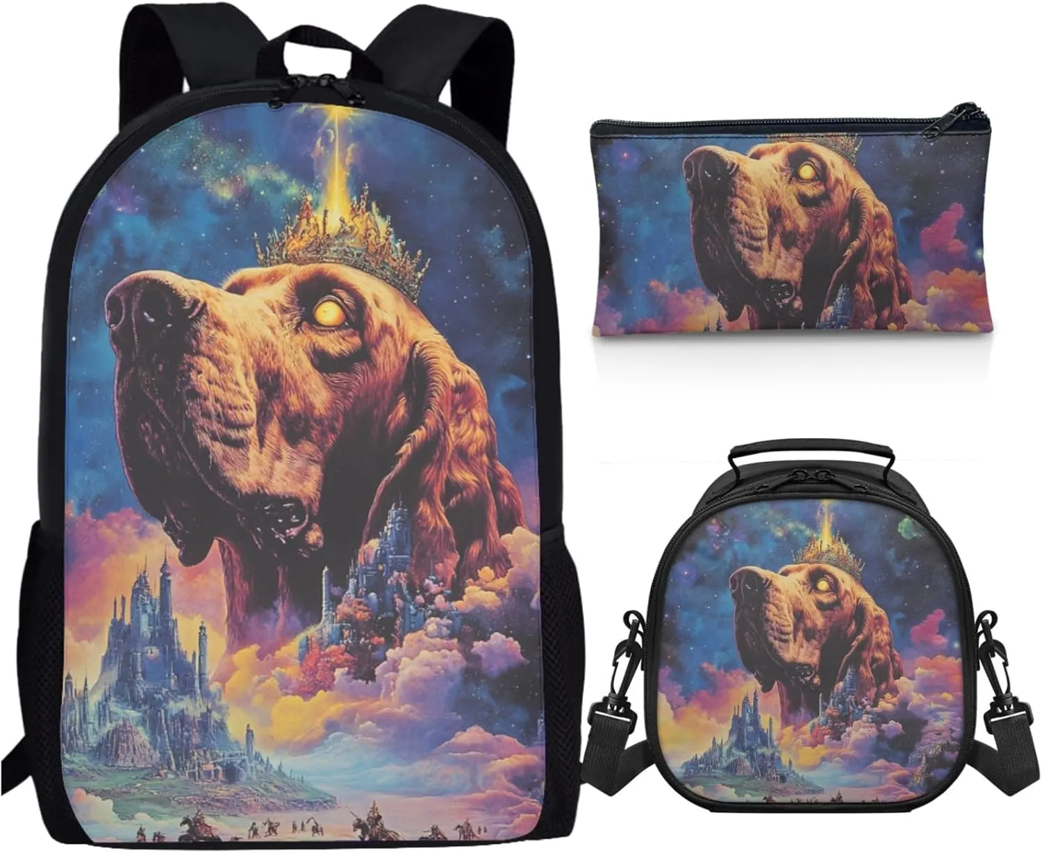 AmzPrint Bloodhound Dog School Bag Matching Lunch Kit For Boys Preschool 3-In-1 Backpack Set Back To School Bag Gifts