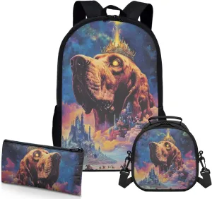 AmzPrint Bloodhound Dog School Bag Matching Lunch Kit For Boys Preschool 3-In-1 Backpack Set Back To School Bag Gifts