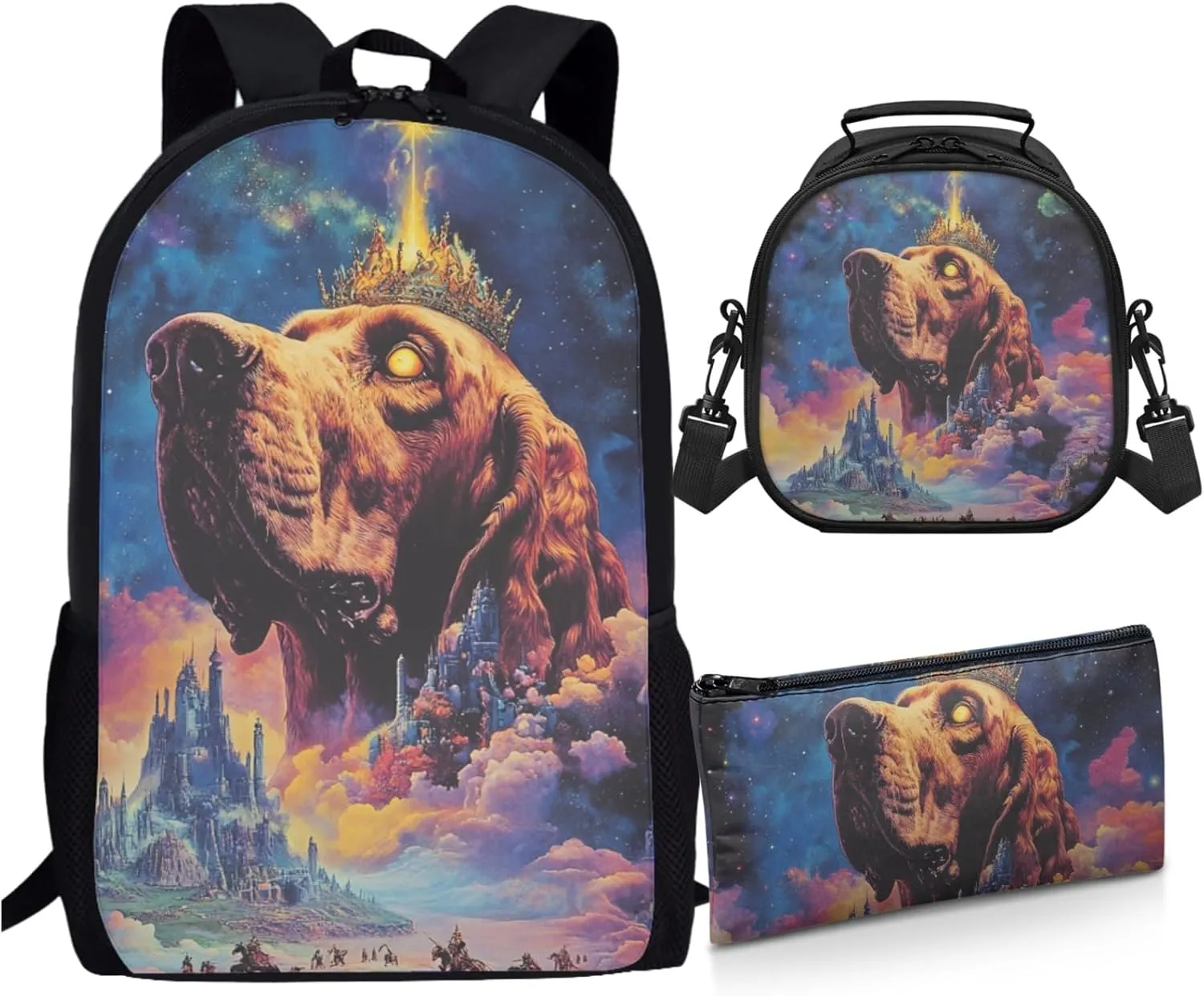 AmzPrint Bloodhound Dog School Bag Matching Lunch Kit For Boys Preschool 3-In-1 Backpack Set Back To School Bag Gifts