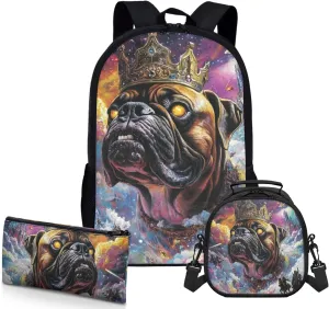 AmzPrint Boxer Dog School Backpacks And Lunch Boxes Set For Students Girls Boys Primary School 3 In 1 Backpack Set