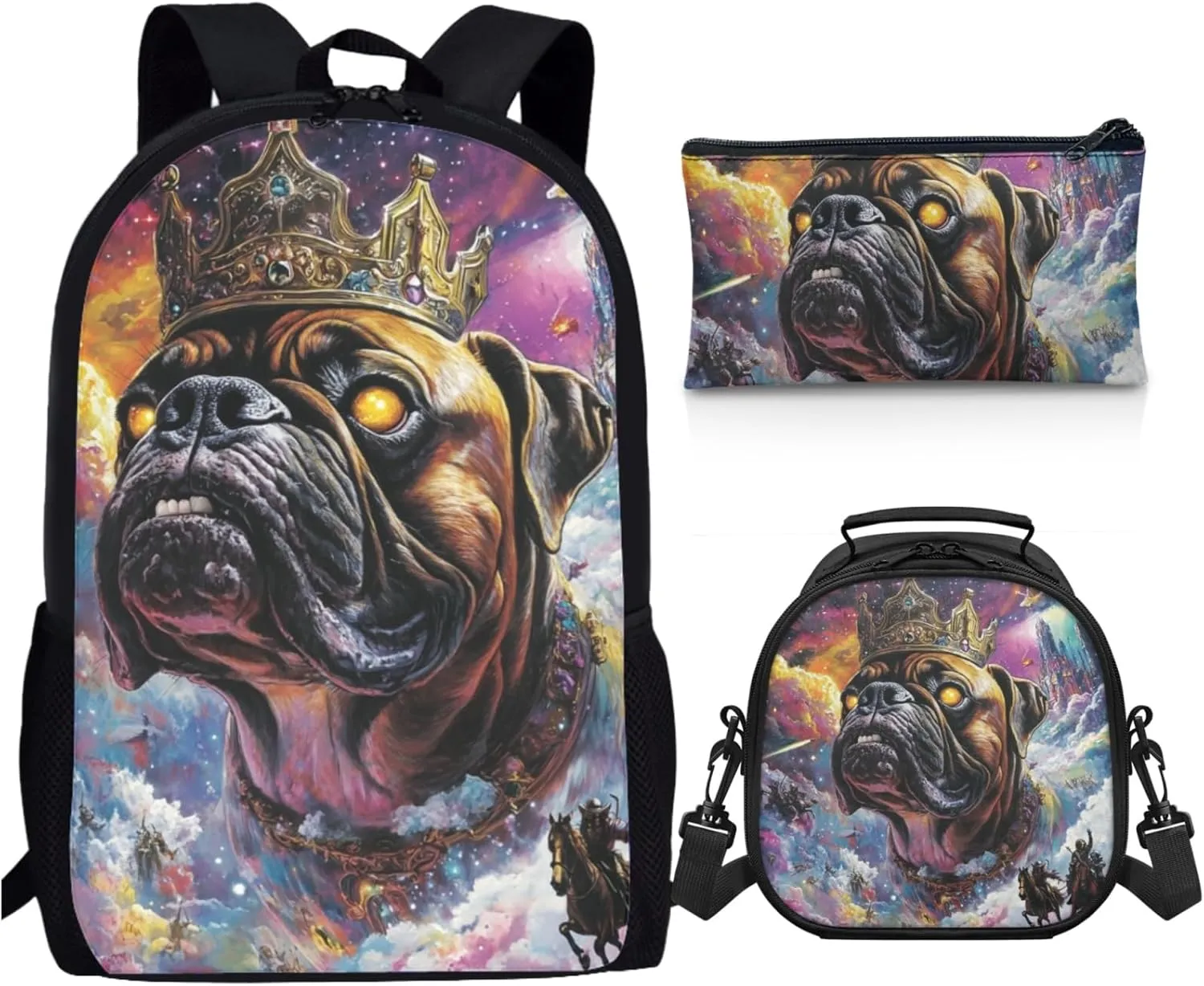 AmzPrint Boxer Dog School Backpacks And Lunch Boxes Set For Students Girls Boys Primary School 3 In 1 Backpack Set