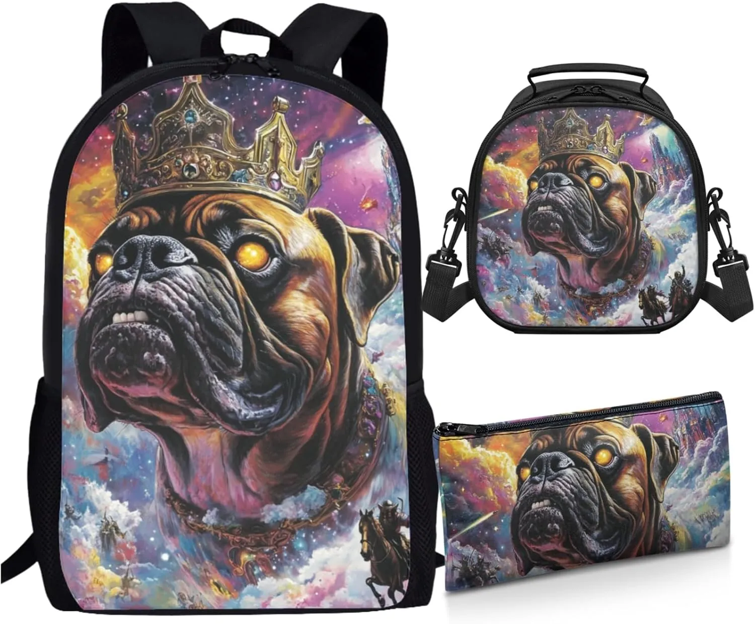 AmzPrint Boxer Dog School Backpacks And Lunch Boxes Set For Students Girls Boys Primary School 3 In 1 Backpack Set