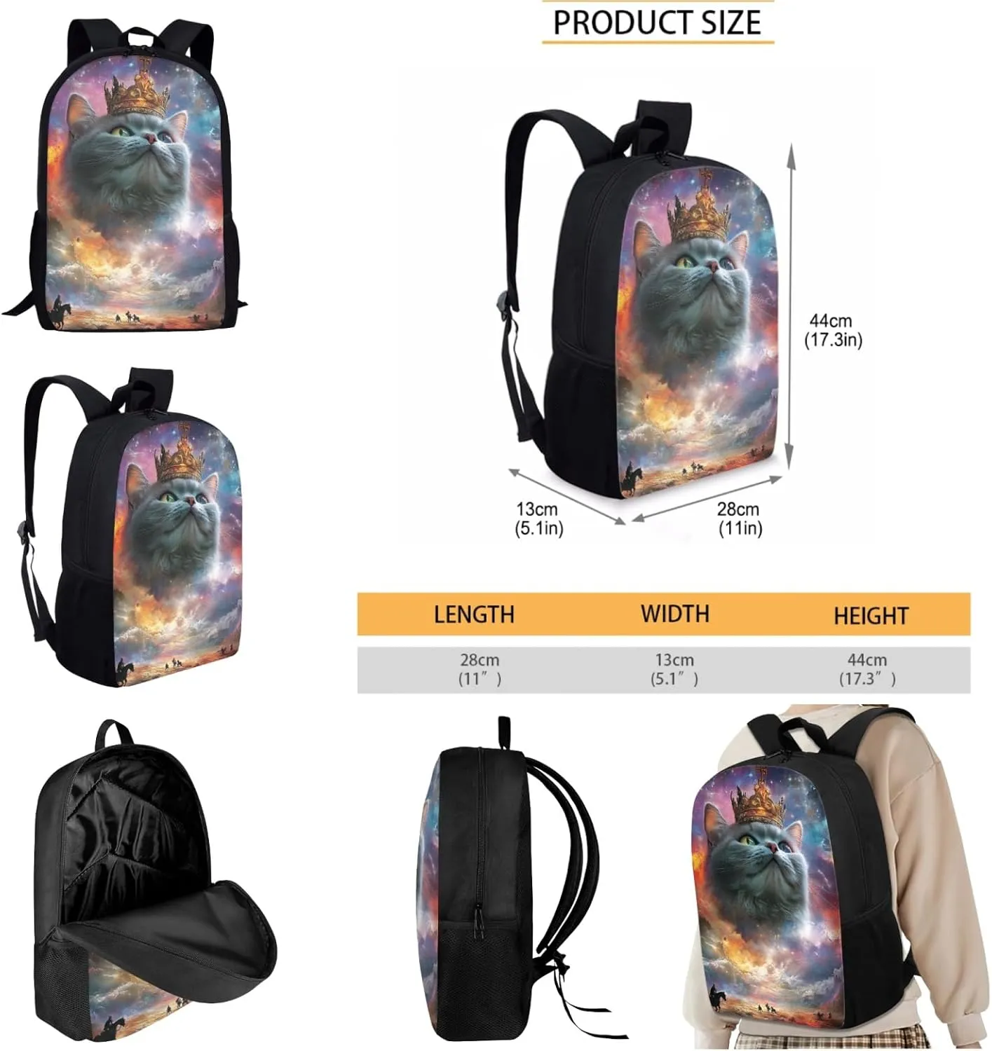 AmzPrint British Shorthair Cat Bookbag And Lunch Bag Set For Girls Preschool 3 In 1 Backpack Set Back To School Bag Gifts