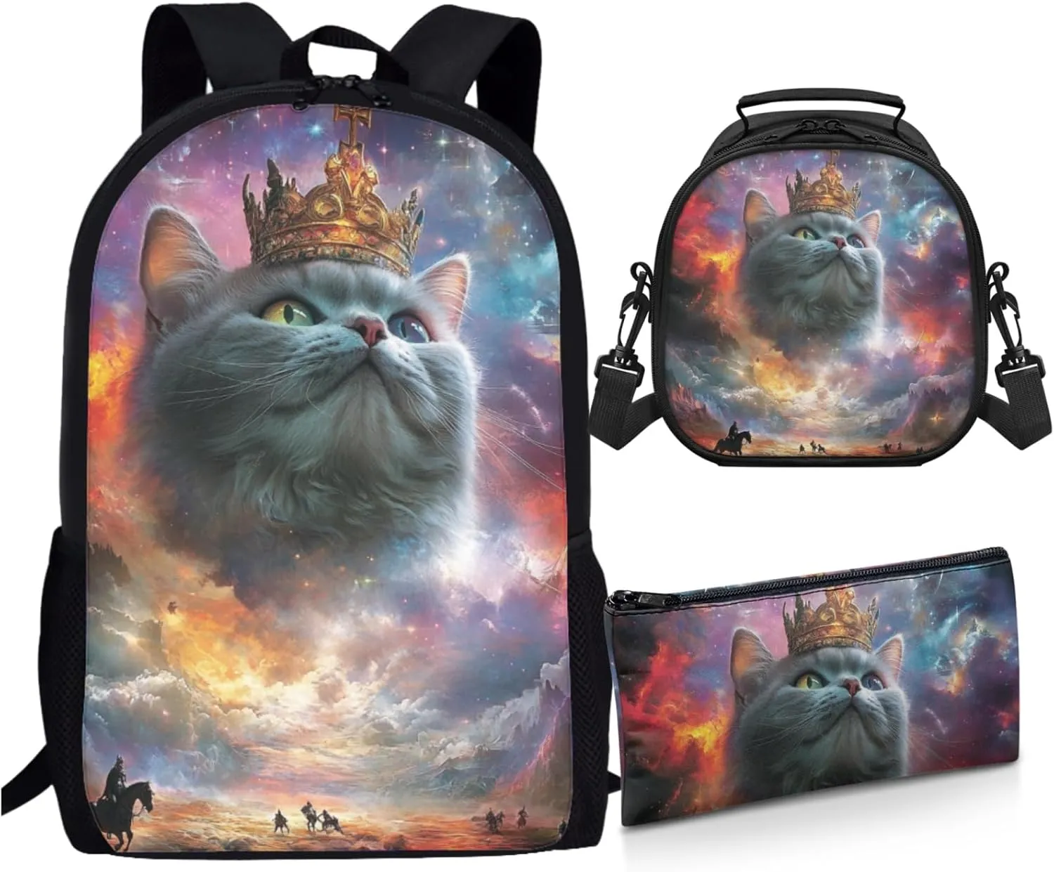 AmzPrint British Shorthair Cat Bookbag And Lunch Bag Set For Girls Preschool 3 In 1 Backpack Set Back To School Bag Gifts