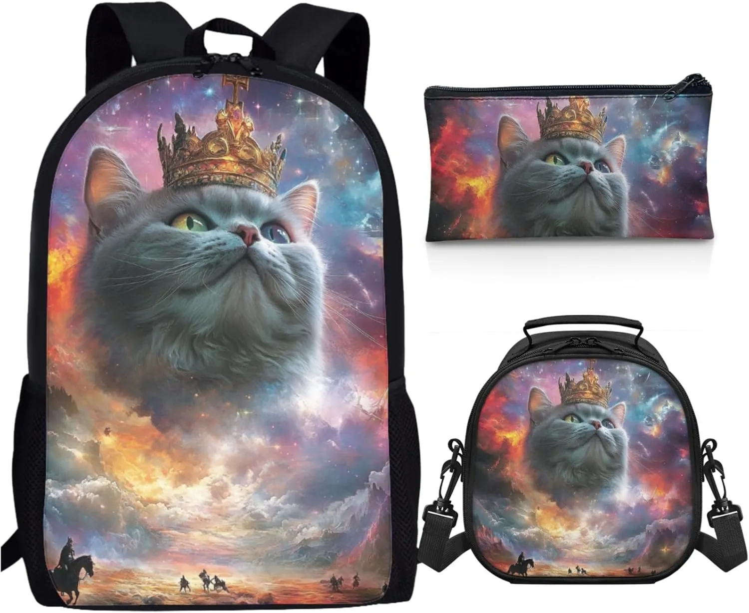 AmzPrint British Shorthair Cat Bookbag And Lunch Bag Set For Girls Preschool 3 In 1 Backpack Set Back To School Bag Gifts