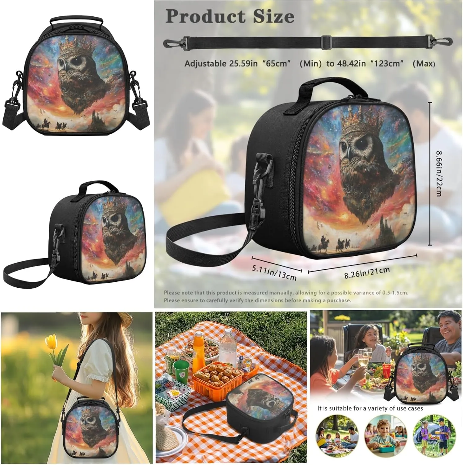 AmzPrint Buffy Fish Owl Bookbag Matching Lunch Bag For Students Girls Boys Junior High School 3 Pcs Backpack Set