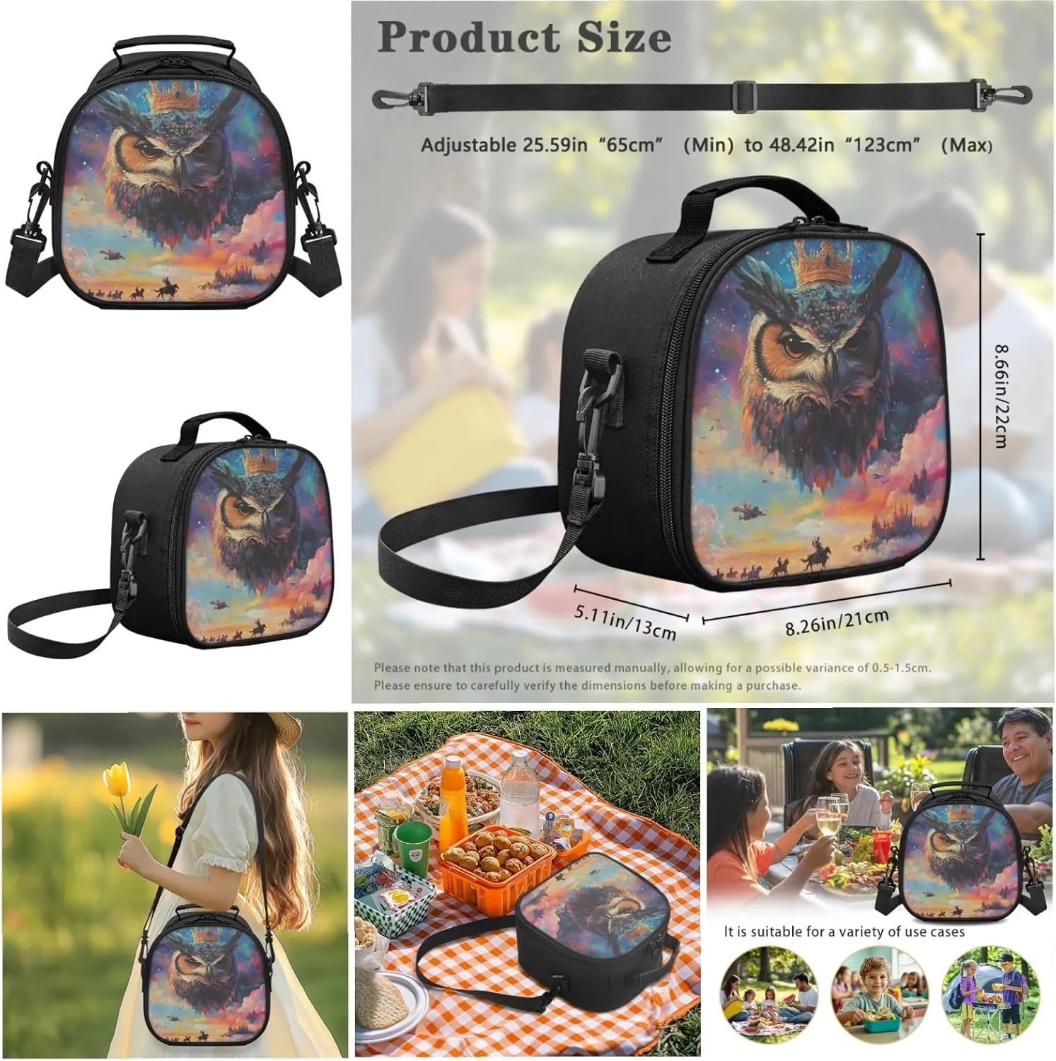 AmzPrint Buffy Fish Owl Bookbag Matching Lunch Box For Students Girls Boys Junior High School 3Pcs Backpack Set