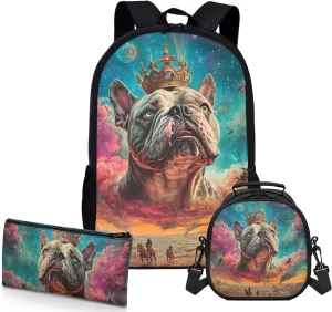 AmzPrint Bull Terrier Dog Bookbag And Lunch Bags Set For Boys Primary School 3 In 1 Backpack Set Back To School Bag Gifts