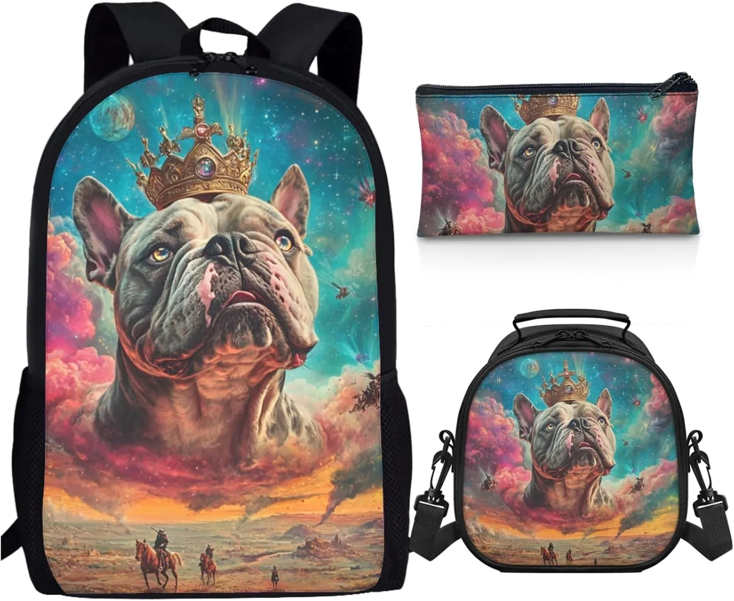 AmzPrint Bull Terrier Dog Bookbag And Lunch Bags Set For Boys Primary School 3 In 1 Backpack Set Back To School Bag Gifts