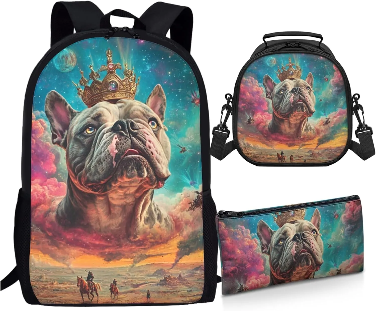 AmzPrint Bull Terrier Dog Bookbag And Lunch Bags Set For Boys Primary School 3 In 1 Backpack Set Back To School Bag Gifts