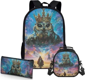 AmzPrint Burrowing Owl School Backpack With Lunch Kit Combo For Boys Junior High School 3-Piece Backpack Set