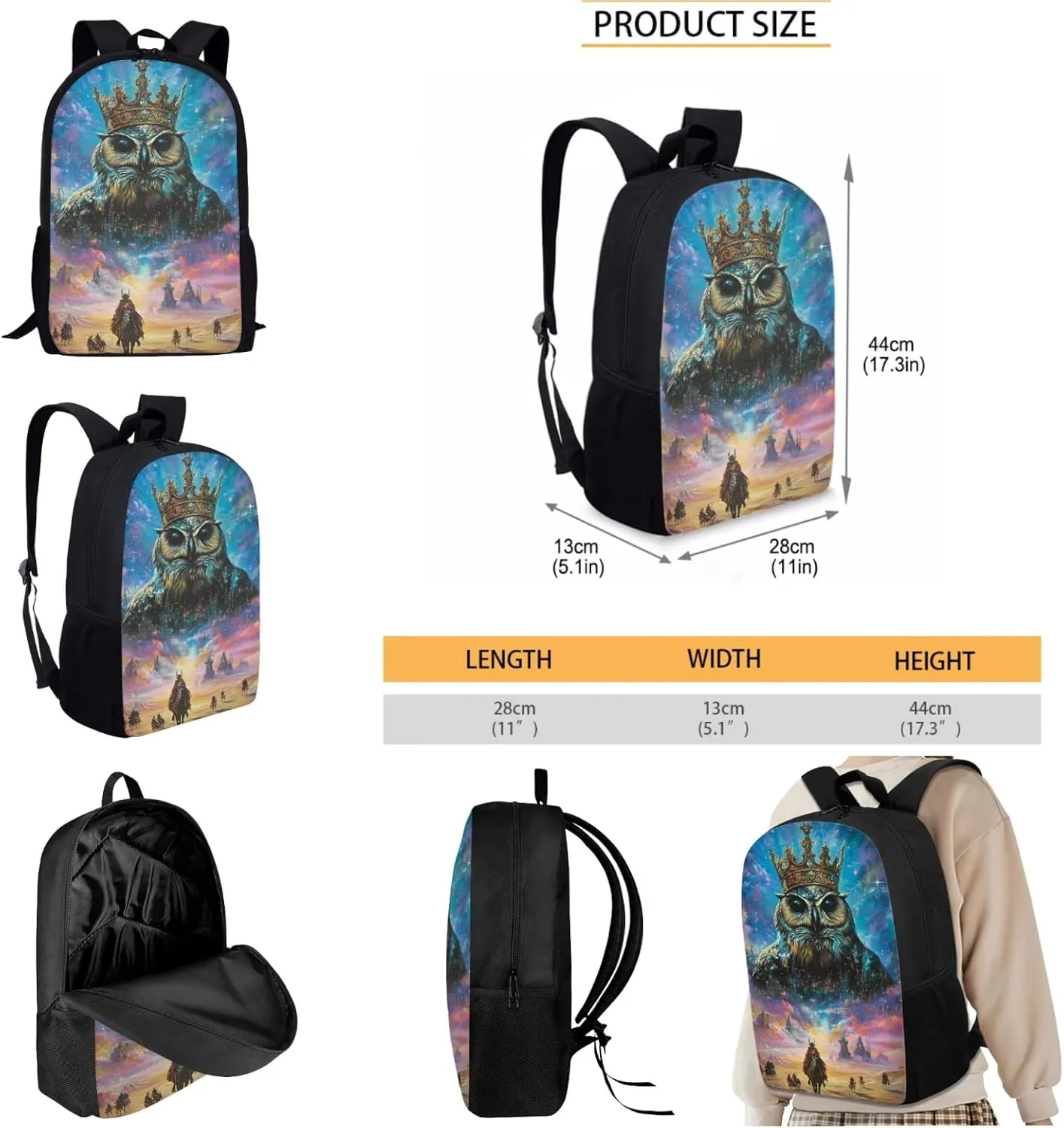 AmzPrint Burrowing Owl School Backpack With Lunch Kit Combo For Boys Junior High School 3-Piece Backpack Set