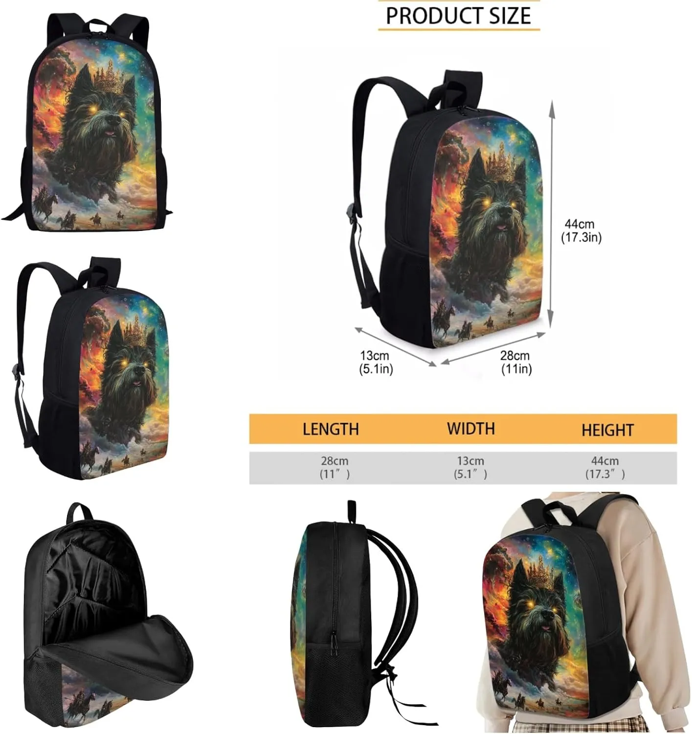 AmzPrint Cairn Terrier Dog Bookbag With Lunch Bag Set For Boys High School 3Pc Backpack Set Back To School Bag Gifts