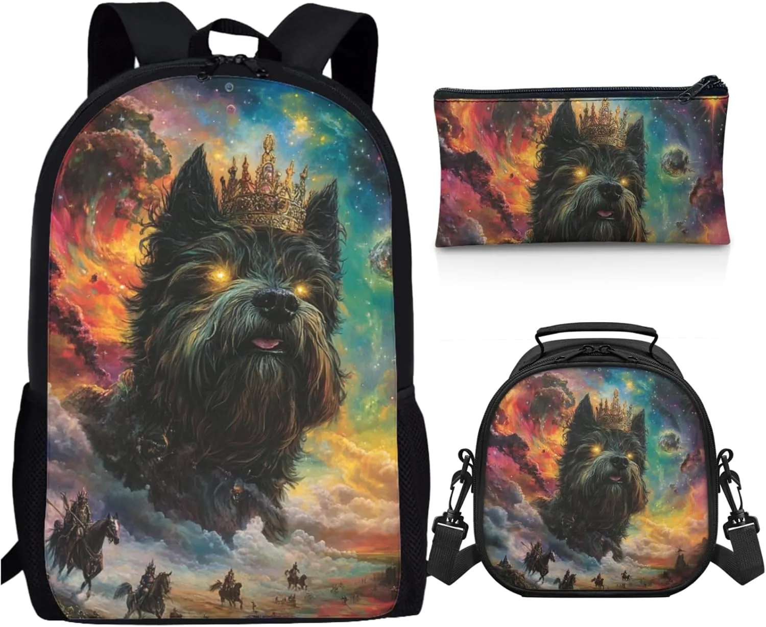 AmzPrint Cairn Terrier Dog Bookbag With Lunch Bag Set For Boys High School 3Pc Backpack Set Back To School Bag Gifts