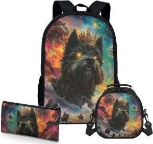 AmzPrint Cairn Terrier Dog Bookbag With Lunch Bag Set For Boys High School 3Pc Backpack Set Back To School Bag Gifts