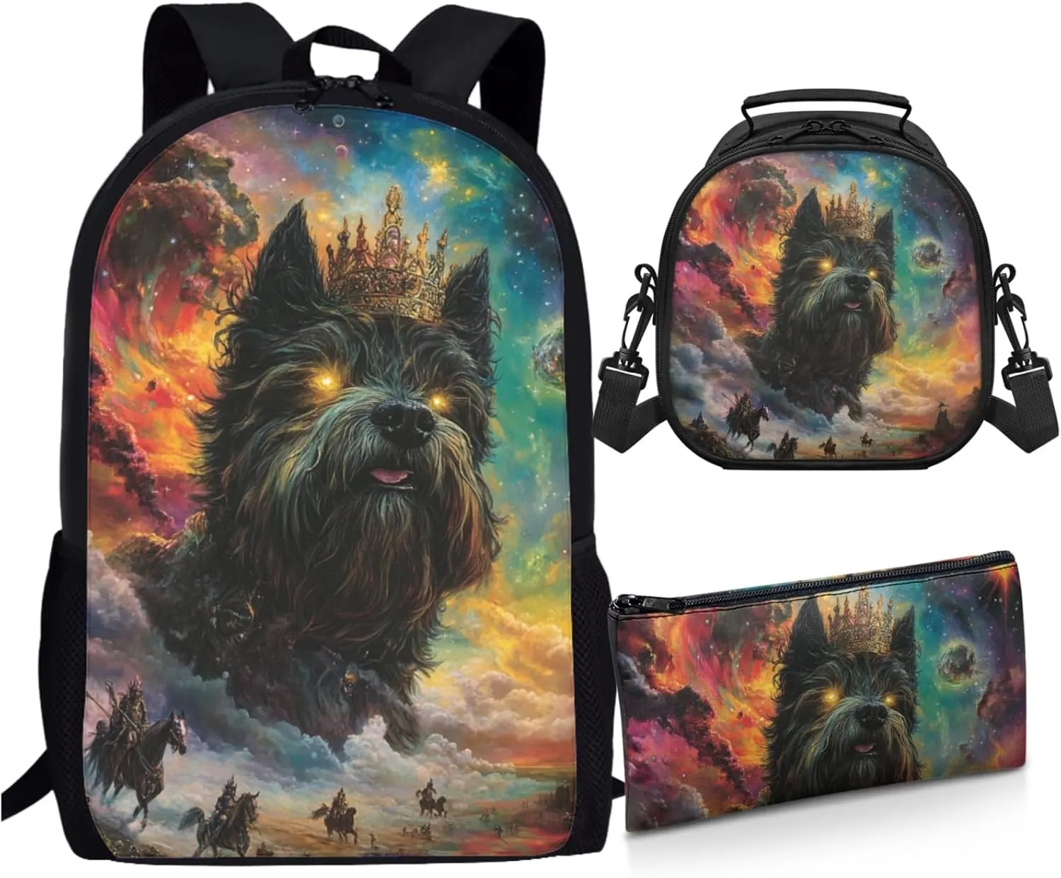 AmzPrint Cairn Terrier Dog Bookbag With Lunch Bag Set For Boys High School 3Pc Backpack Set Back To School Bag Gifts