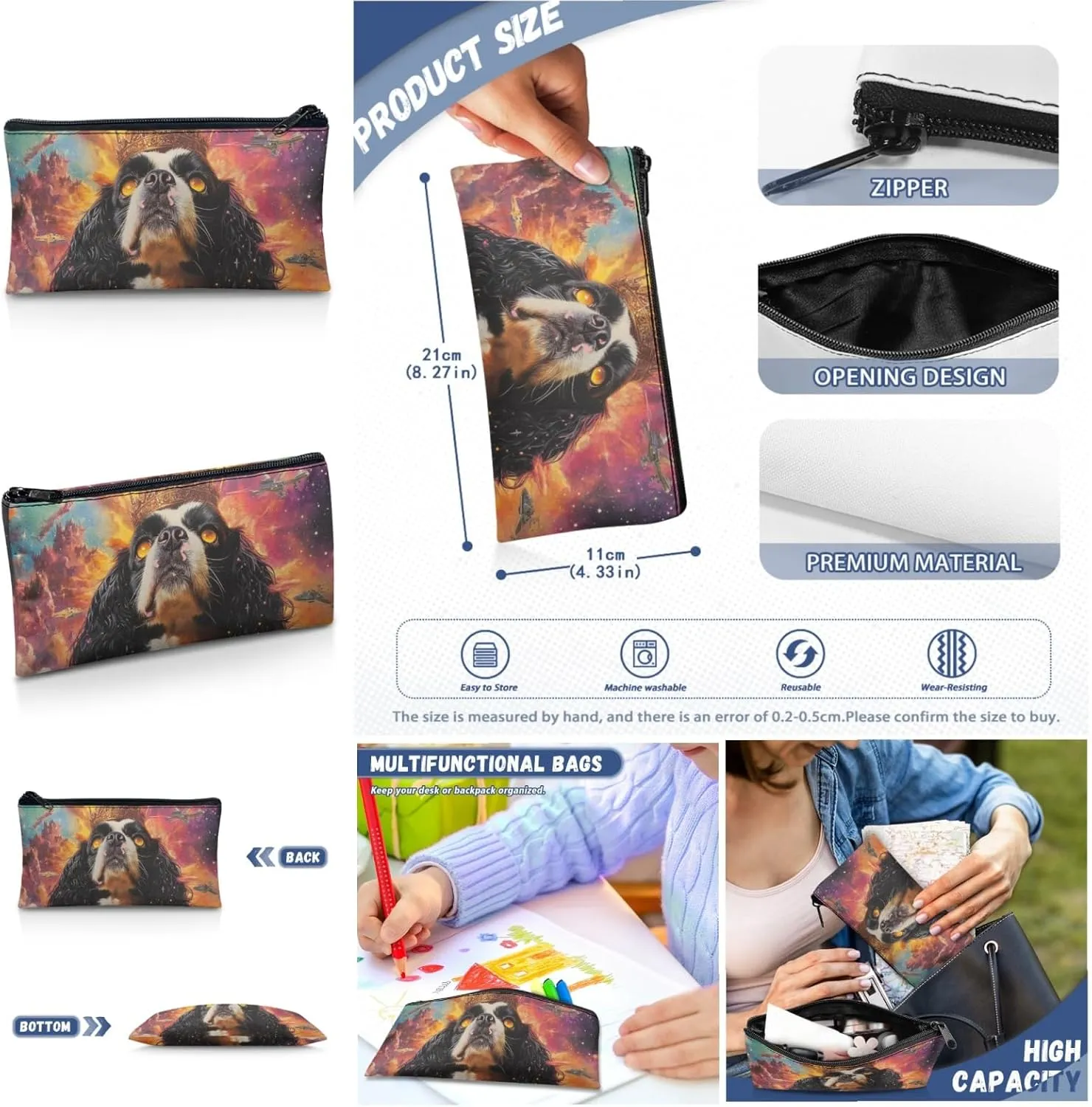 AmzPrint Cavalier King Charles Spaniel Dog School Bag And Lunch Boxes Set For Girls Middle School 3Pc Backpack Set