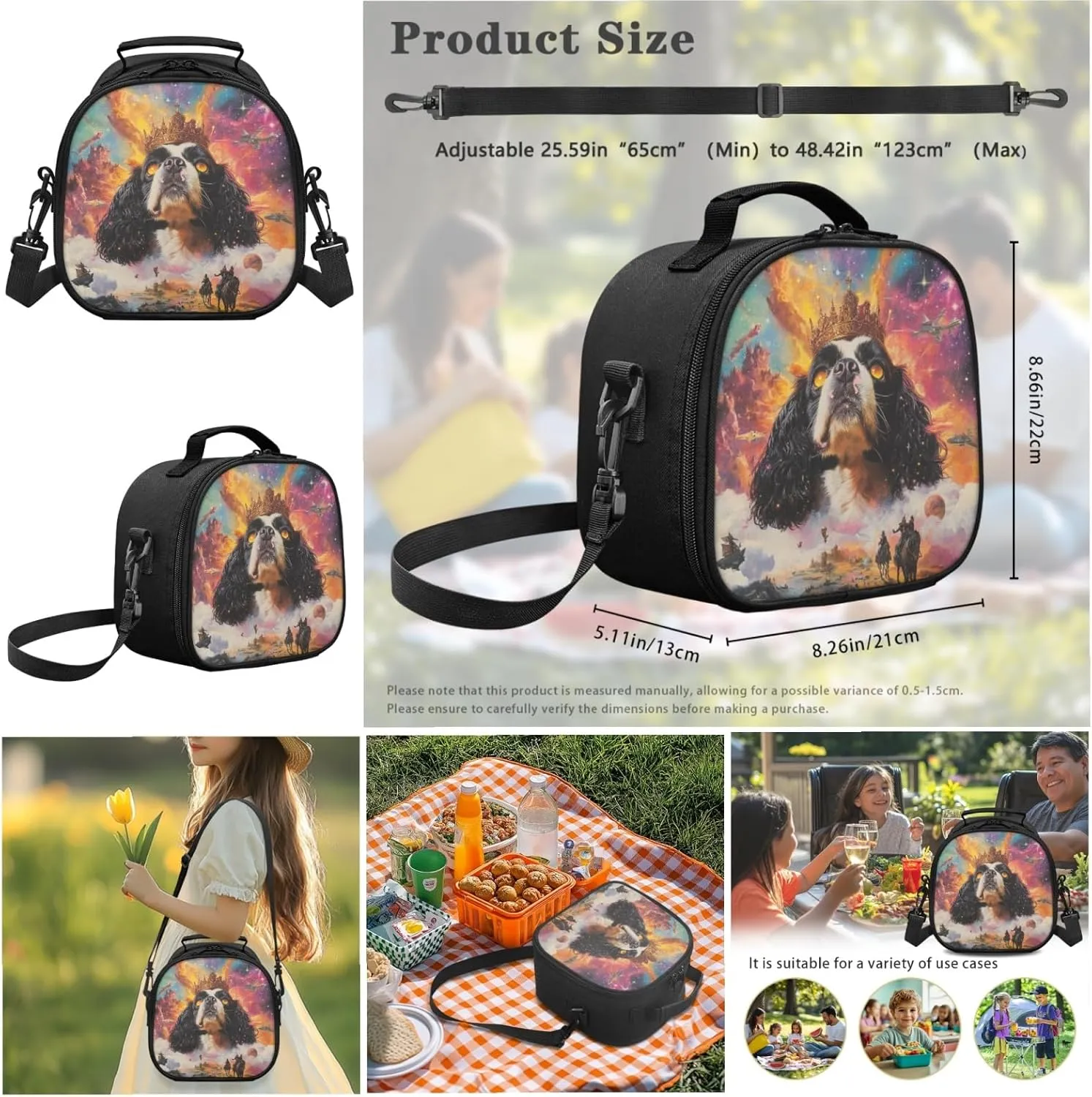 AmzPrint Cavalier King Charles Spaniel Dog School Bag And Lunch Boxes Set For Girls Middle School 3Pc Backpack Set