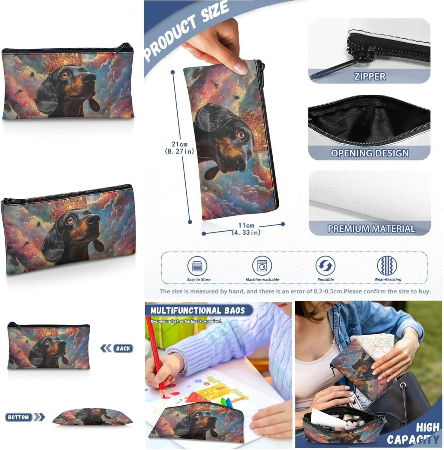 AmzPrint Dachshund Dog School Backpacks And Lunch Kit Set For Girls Junior High School 3-In-1 Backpack Set