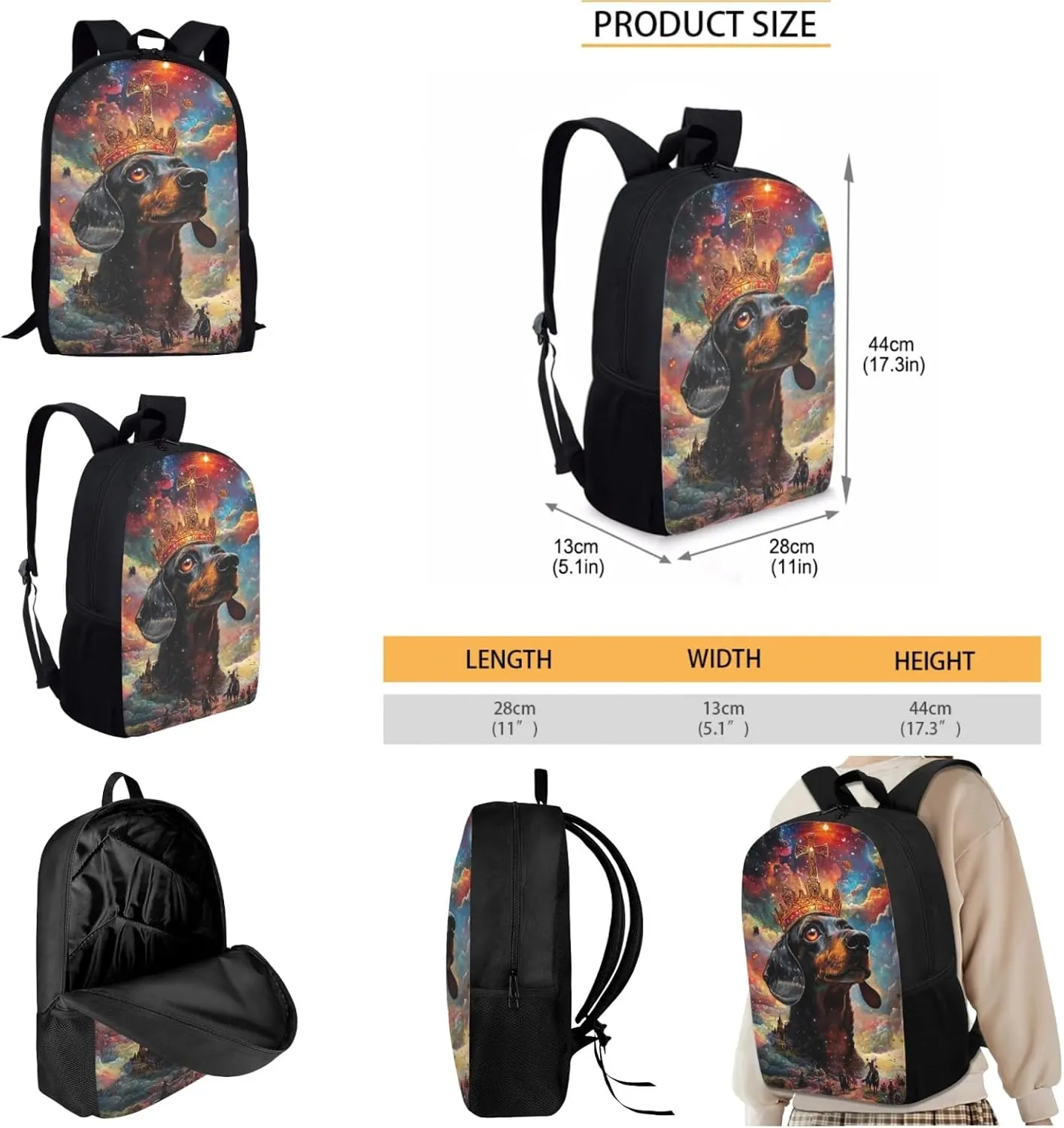 AmzPrint Dachshund Dog School Backpacks And Lunch Kit Set For Girls Junior High School 3-In-1 Backpack Set