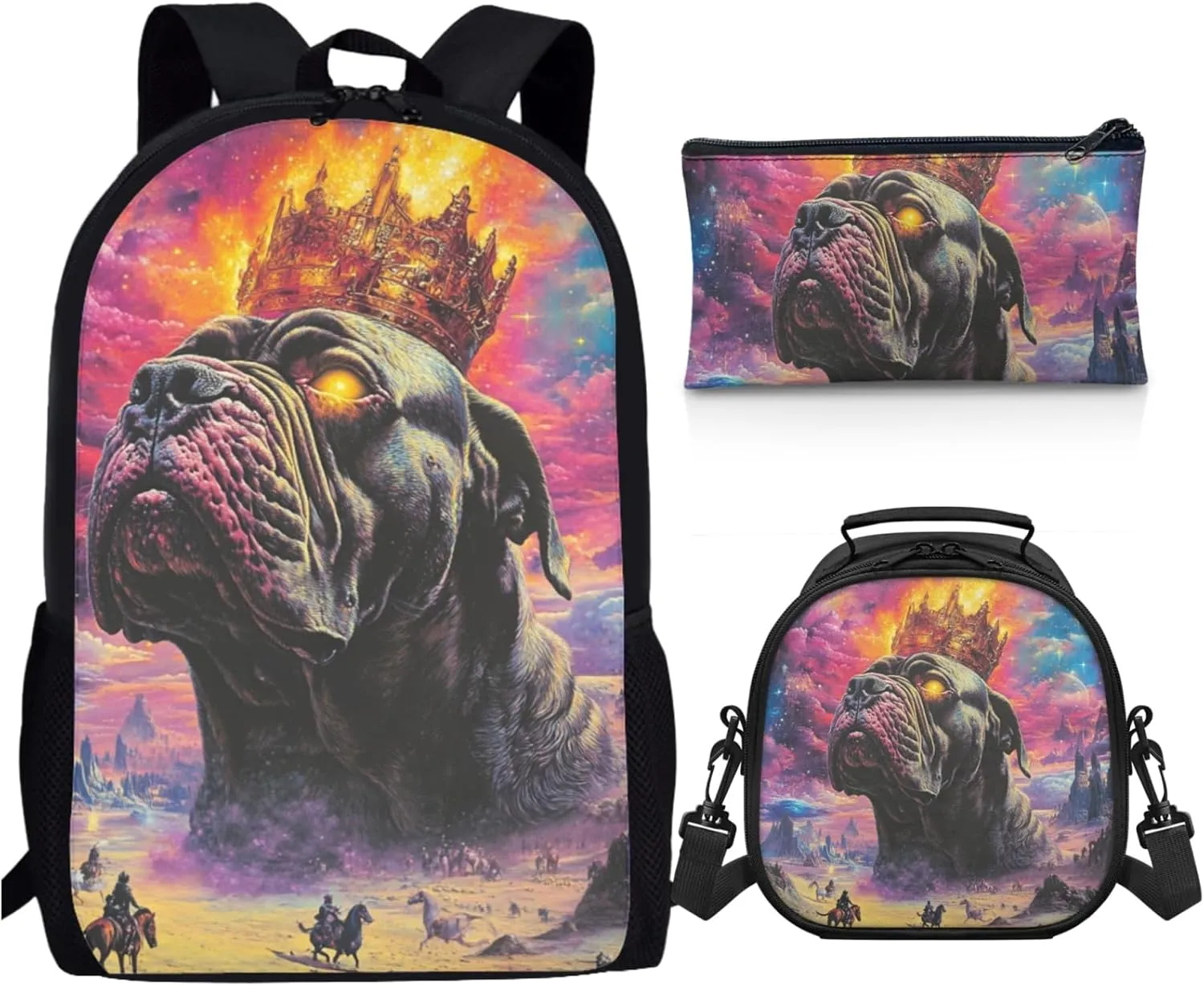 AmzPrint Dogue De Bordeaux Dog School Backpacks With Lunch Bags Set For Boys Middle School 3 Pcs Backpack Set