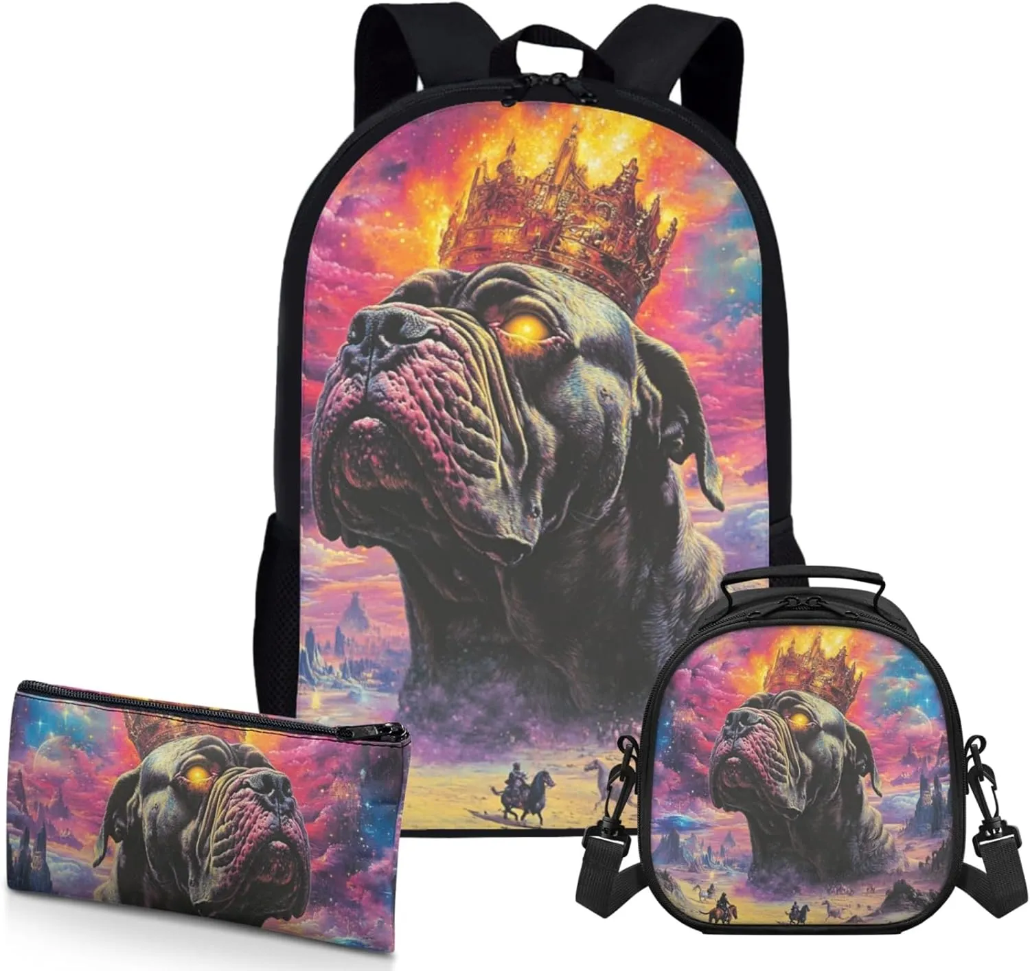 AmzPrint Dogue De Bordeaux Dog School Backpacks With Lunch Bags Set For Boys Middle School 3 Pcs Backpack Set