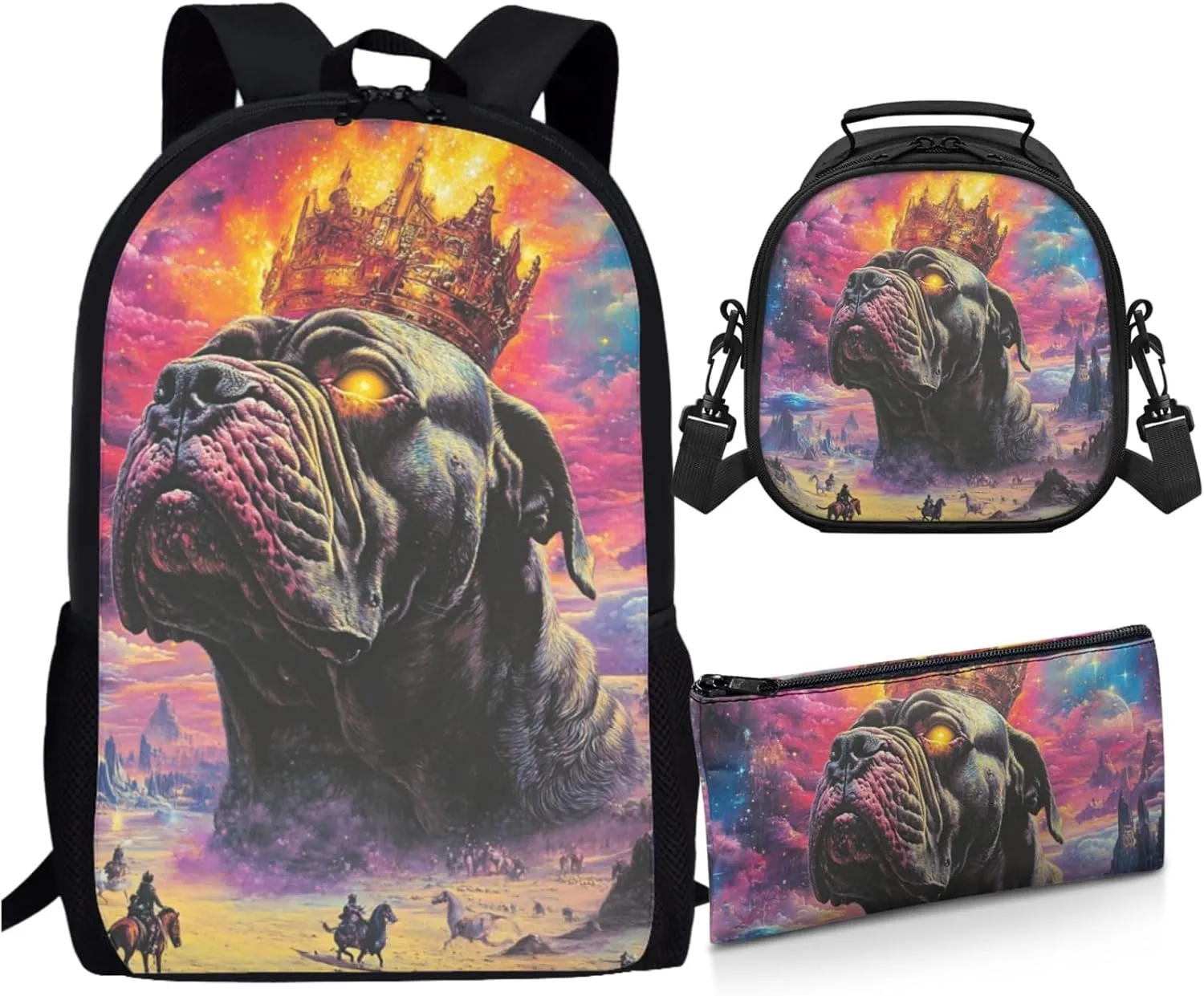 AmzPrint Dogue De Bordeaux Dog School Backpacks With Lunch Bags Set For Boys Middle School 3 Pcs Backpack Set
