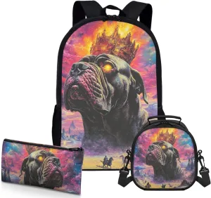 AmzPrint Dogue De Bordeaux Dog School Backpacks With Lunch Bags Set For Boys Middle School 3 Pcs Backpack Set
