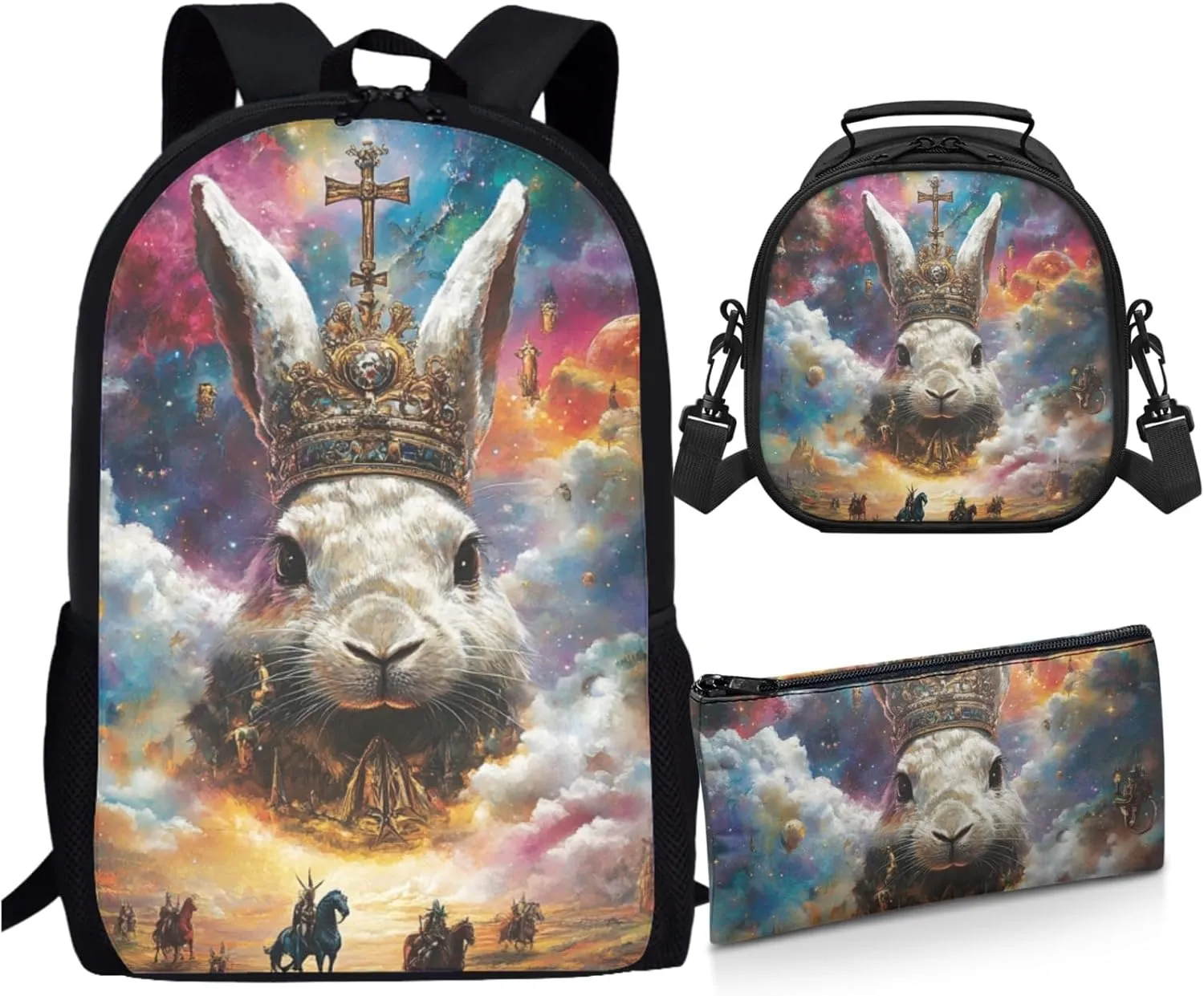 AmzPrint Dutch Rabbit School Backpack And Lunch Bags For Students Girls Boys Junior High School 3Pcs Backpack Set
