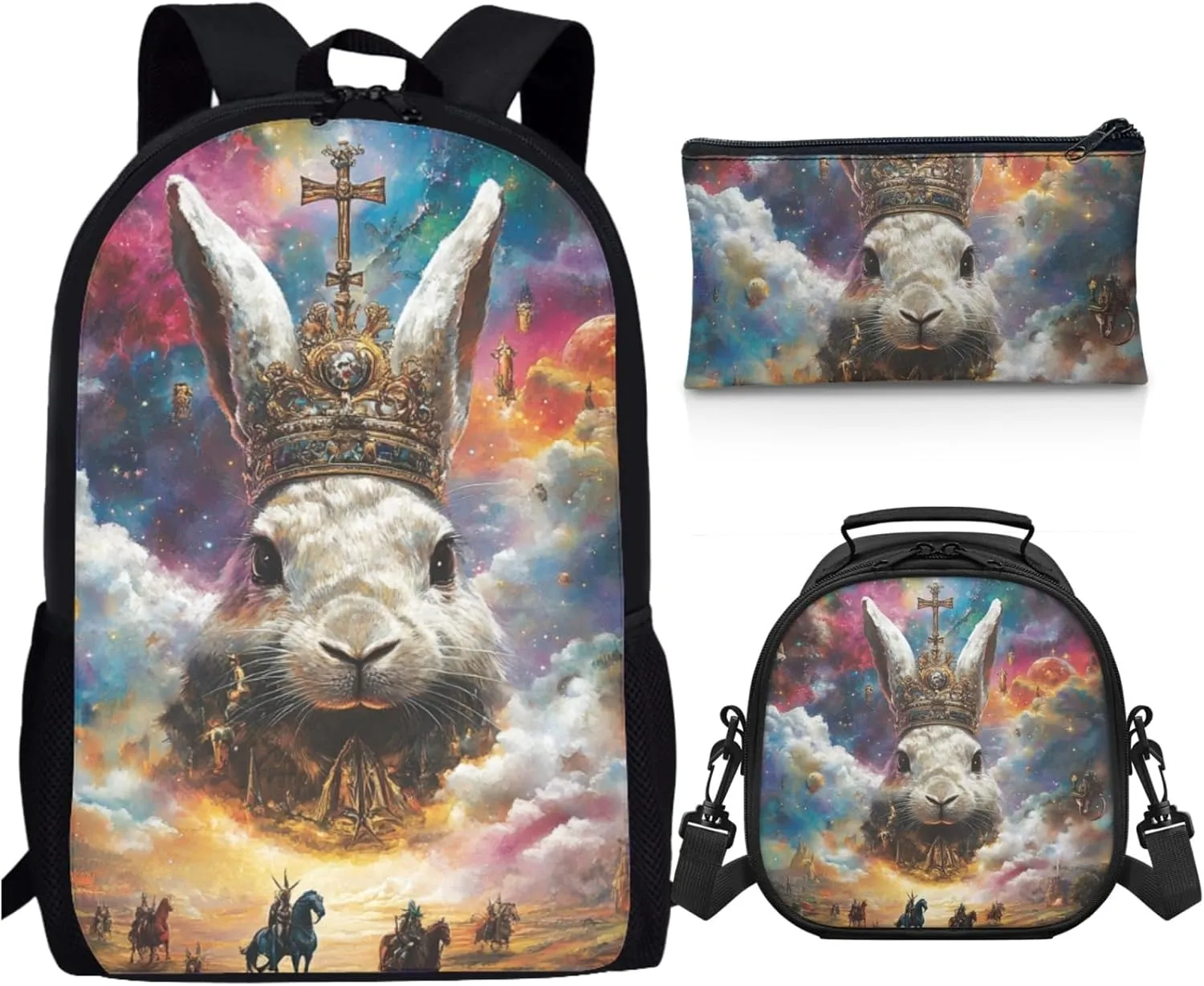 AmzPrint Dutch Rabbit School Backpack And Lunch Bags For Students Girls Boys Junior High School 3Pcs Backpack Set