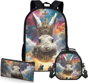 AmzPrint Dutch Rabbit School Backpack And Lunch Bags For Students Girls Boys Junior High School 3Pcs Backpack Set