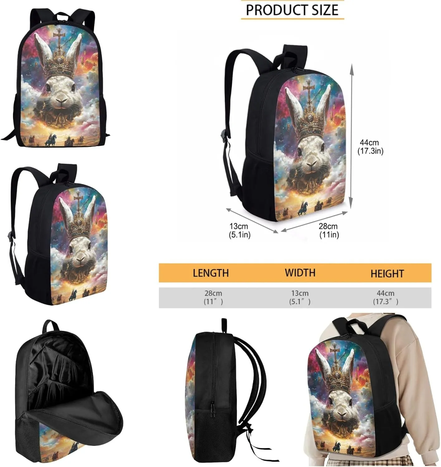 AmzPrint Dutch Rabbit School Backpack And Lunch Bags For Students Girls Boys Junior High School 3Pcs Backpack Set