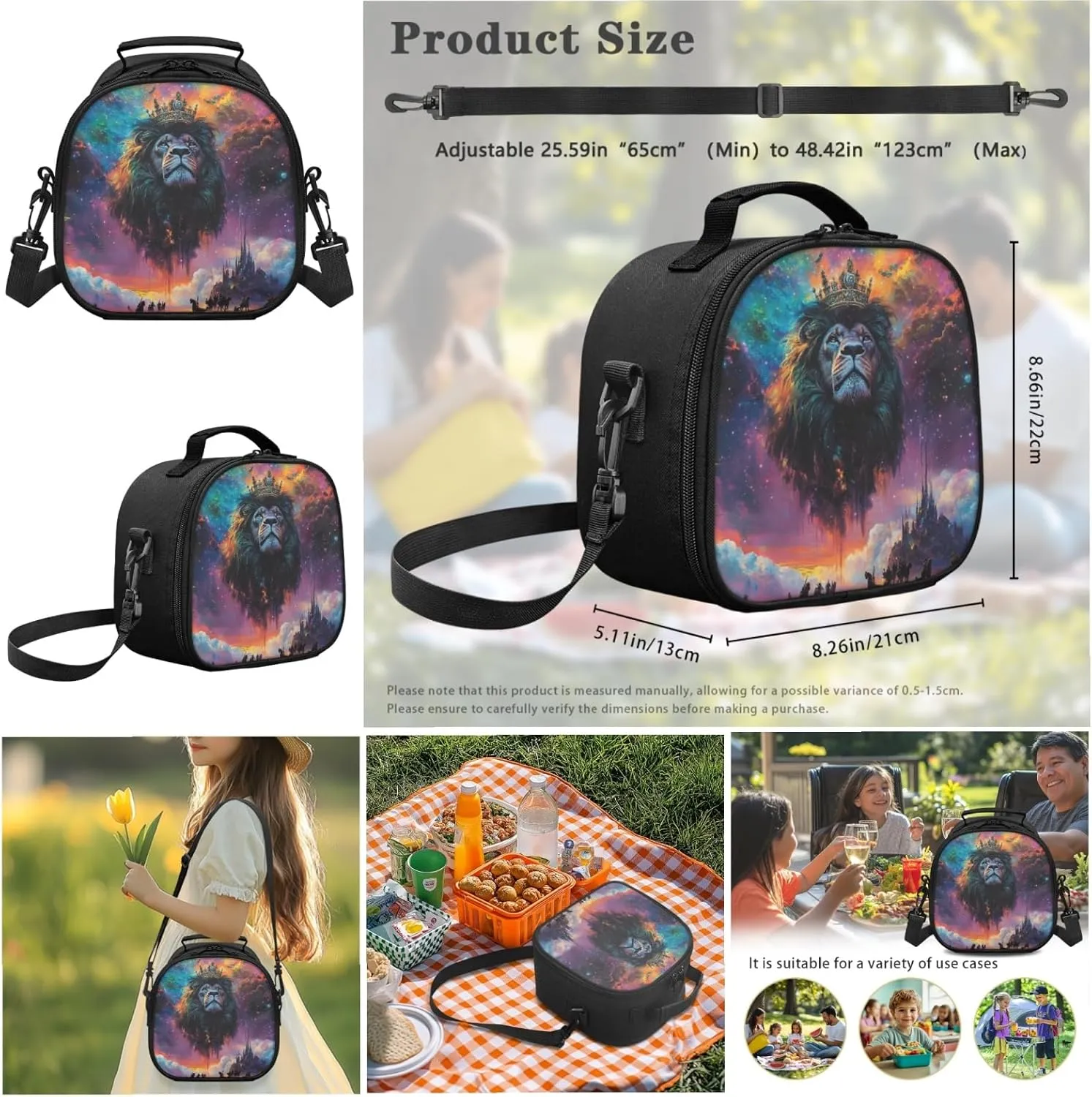 AmzPrint East African Lion Backpack With Lunch Box For Students Girls Boys Elementary School 3 Pcs Backpack Set