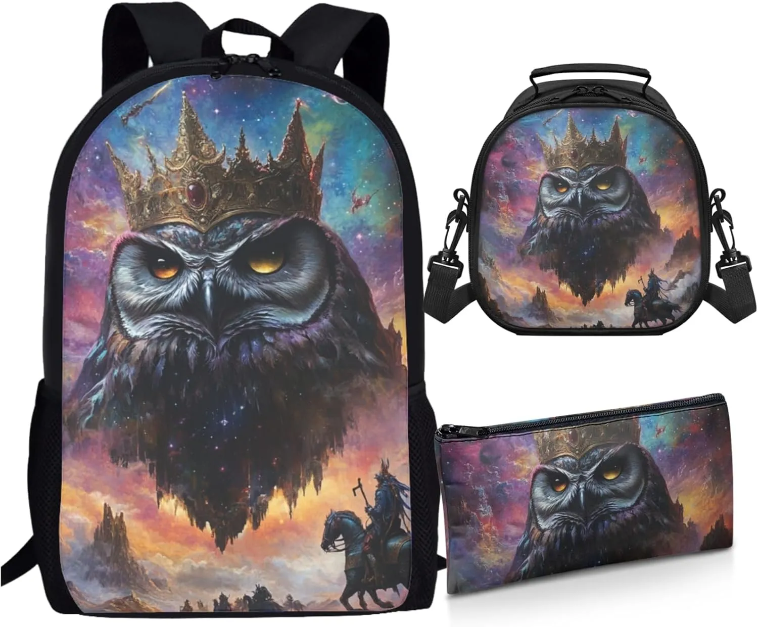 AmzPrint Elf Owl School Backpack Matching Lunchbox Sets For Girls High School 3 In 1 Backpack Set Back To School Bag Gifts