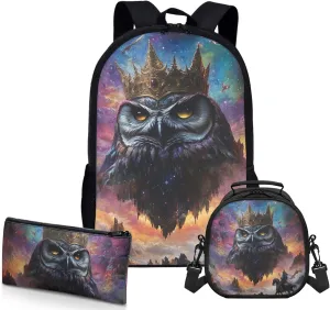 AmzPrint Elf Owl School Backpack Matching Lunchbox Sets For Girls High School 3 In 1 Backpack Set Back To School Bag Gifts