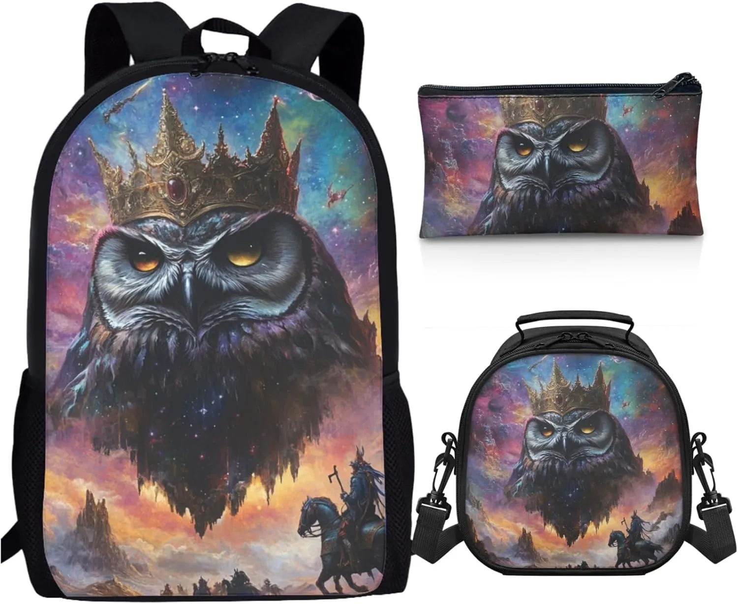 AmzPrint Elf Owl School Backpack Matching Lunchbox Sets For Girls High School 3 In 1 Backpack Set Back To School Bag Gifts