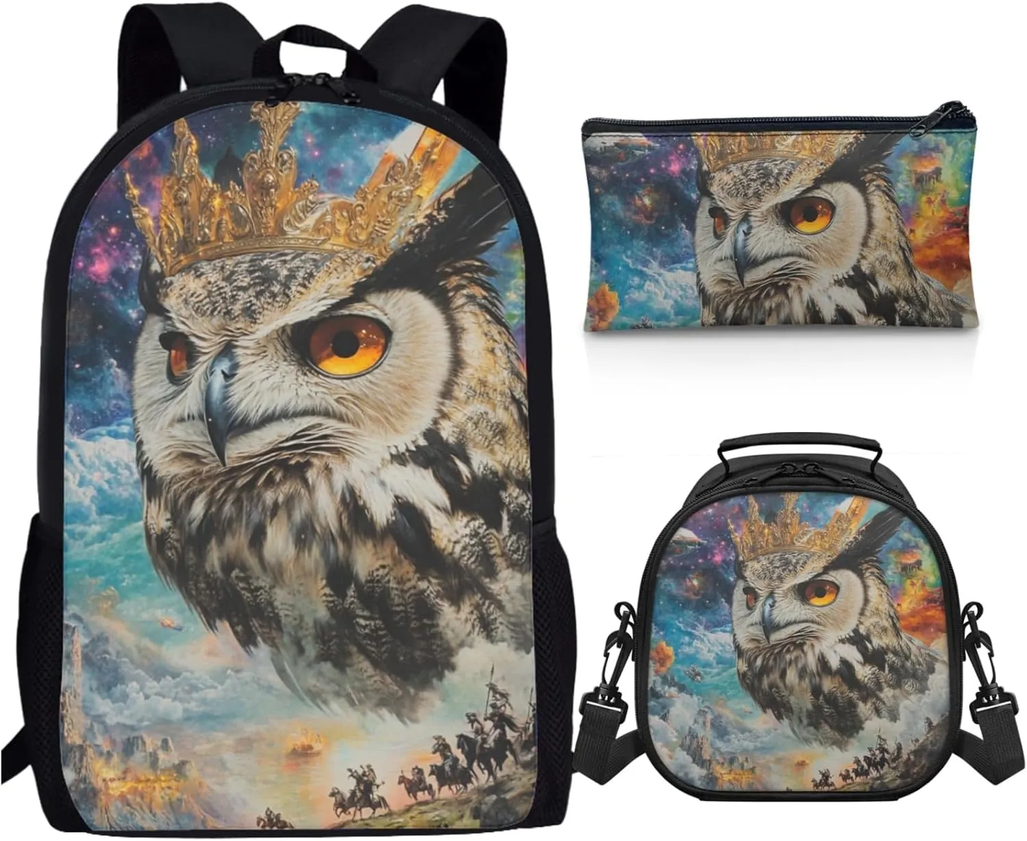 AmzPrint Eurasian Wolf Backpack And Lunch Box For Students Girls Boys Elementary School 3Pcs Backpack Set