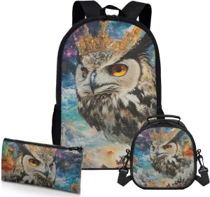 AmzPrint Eurasian Wolf Backpack And Lunch Box For Students Girls Boys Elementary School 3Pcs Backpack Set