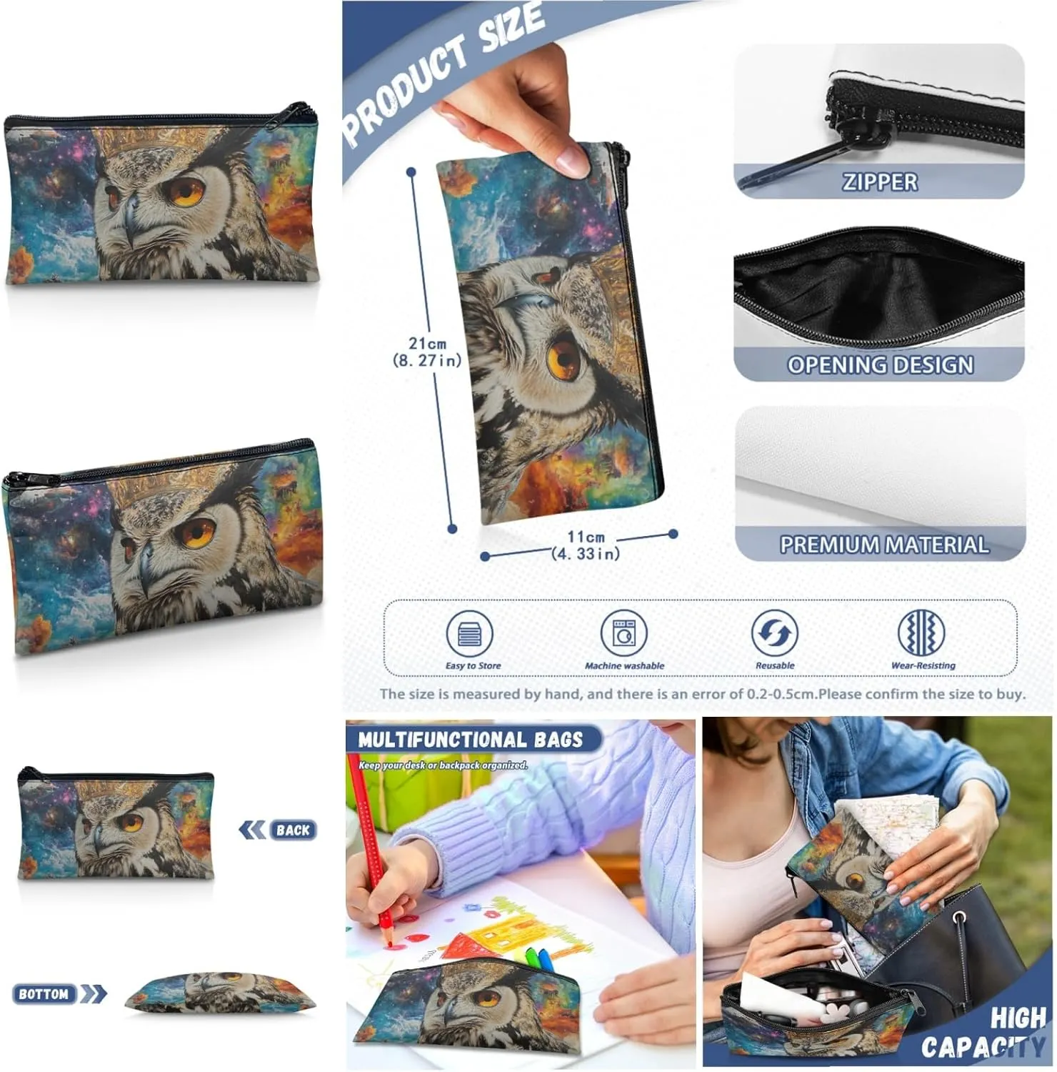 AmzPrint Eurasian Wolf Backpack And Lunch Box For Students Girls Boys Elementary School 3Pcs Backpack Set
