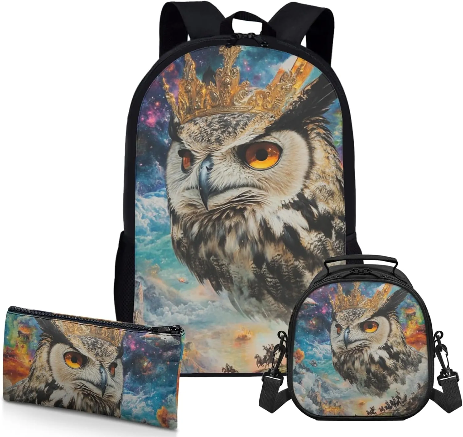 AmzPrint Eurasian Wolf Backpack And Lunch Box For Students Girls Boys Elementary School 3Pcs Backpack Set