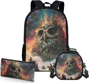 AmzPrint Ferrugions Pygmy Owl Backpack Matching Lunch Box Sets For Boys Elementary School 3-Piece Backpack Set
