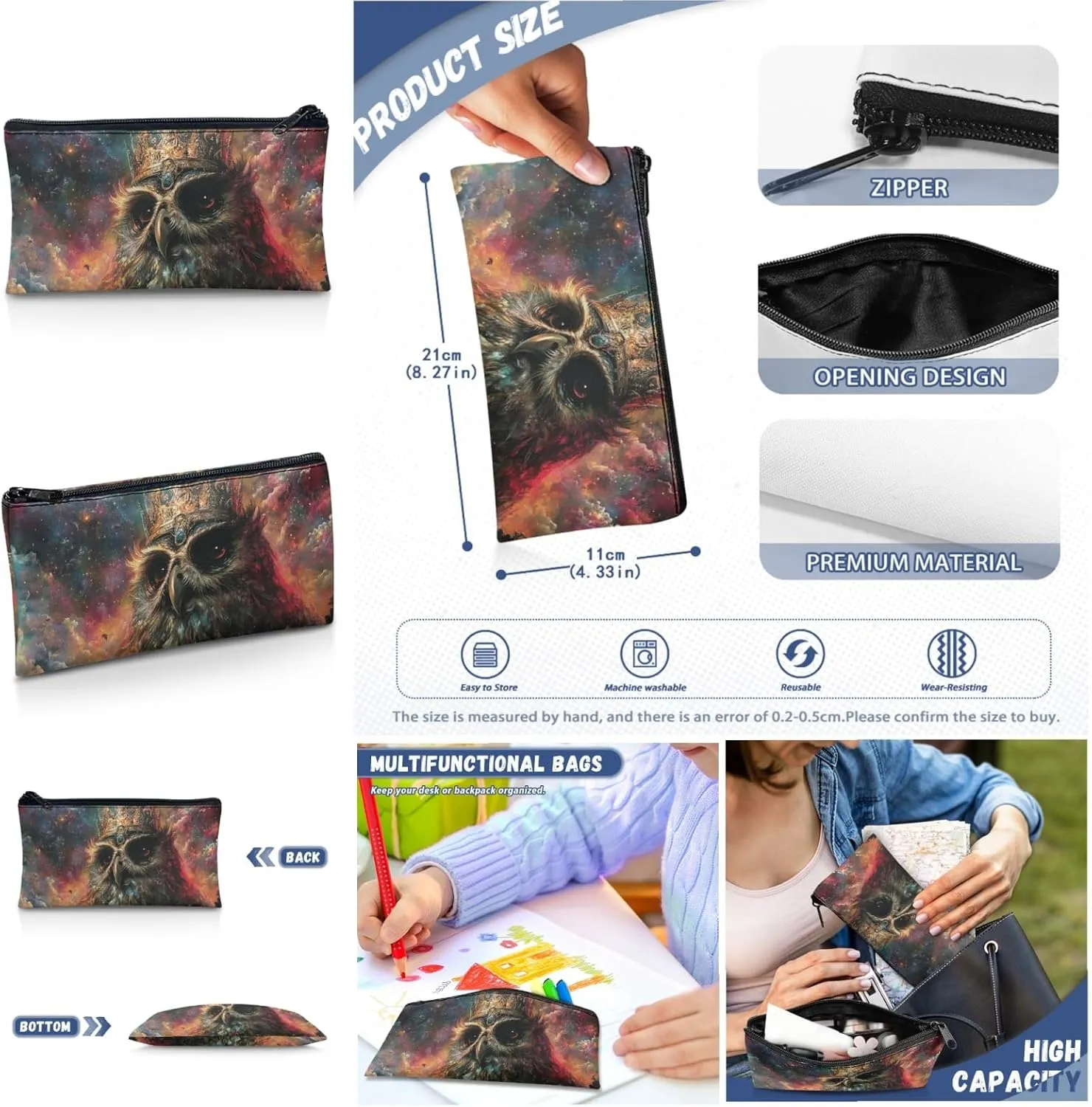 AmzPrint Ferrugions Pygmy Owl Backpack Matching Lunch Box Sets For Boys Elementary School 3-Piece Backpack Set