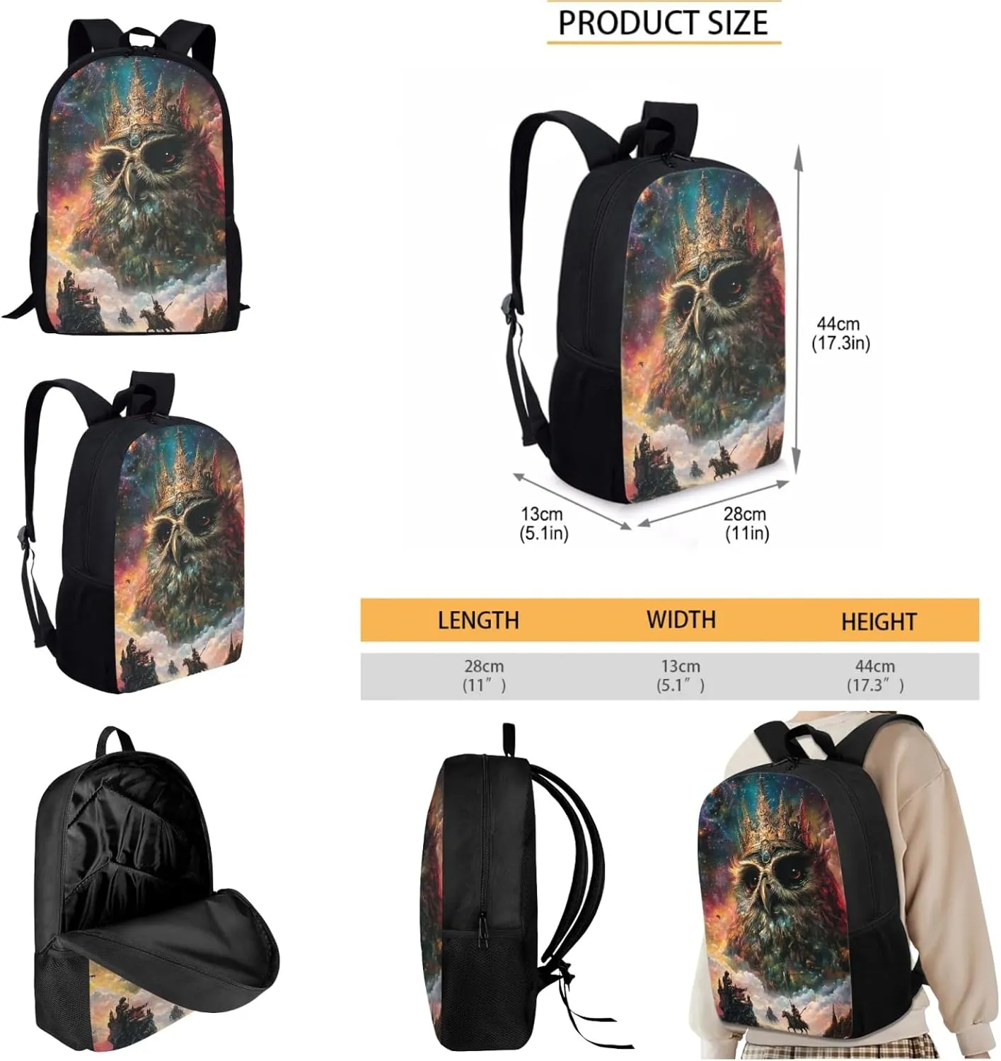 AmzPrint Ferrugions Pygmy Owl Backpack Matching Lunch Box Sets For Boys Elementary School 3-Piece Backpack Set